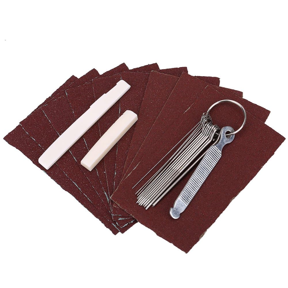Guitar Bridge Saddle Nut Files Set with 9 Pcs Sand Paper, Stainless Steel Needle Files Guitar Maintenance Kit