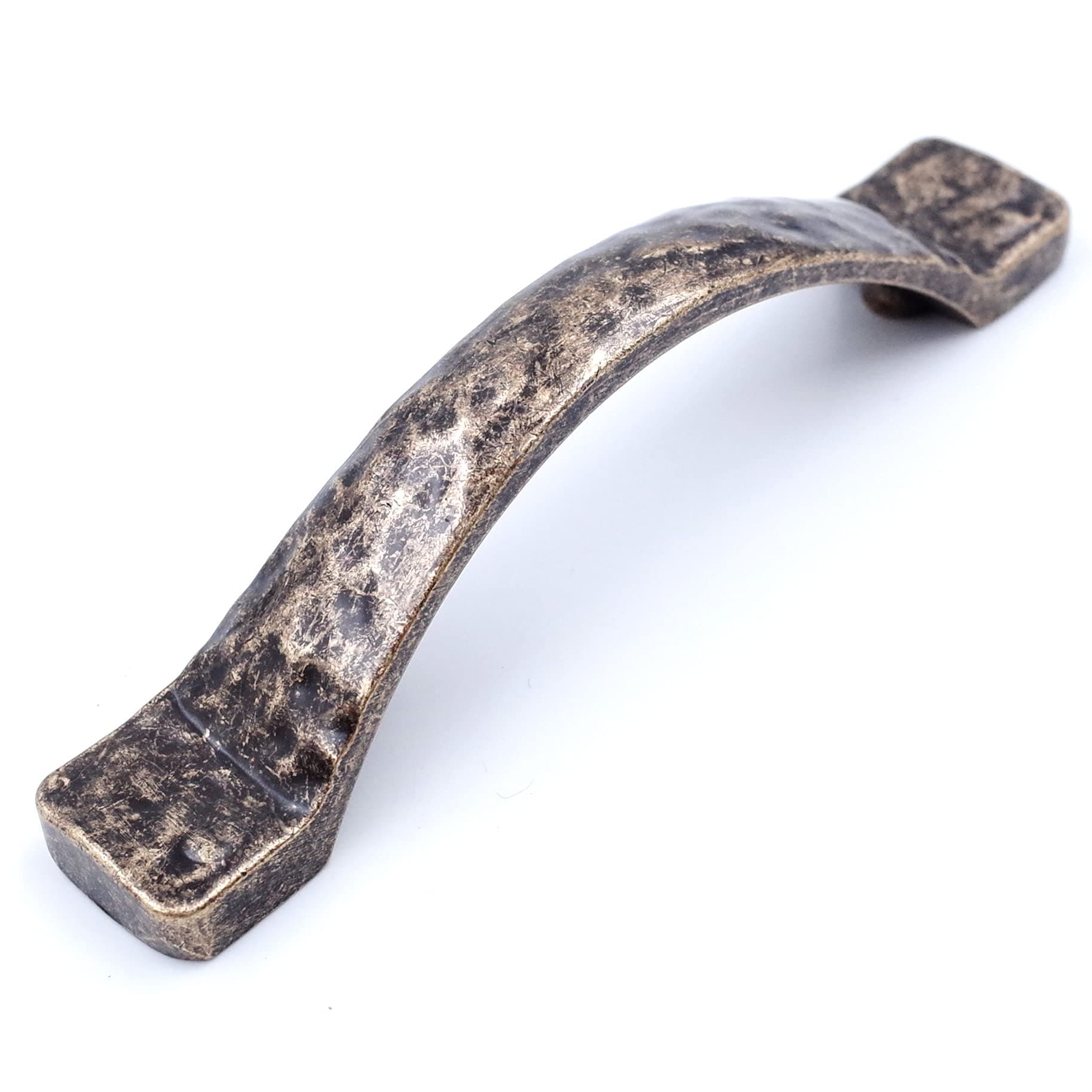 Arched Hammered Cabinet Pulls - 6-Pack, Antique Brass, 3" Hole Centers, Rustic Solid Cast Handle Pulls for Dresser Nightstand Furniture, HT0611ABR76