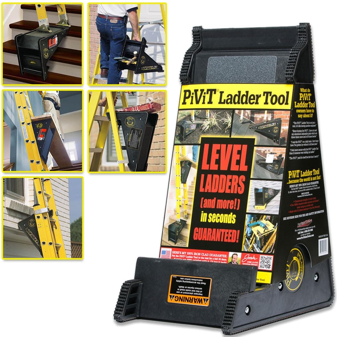 USA Made Original PiViT® LadderTool: Multi-Use Ladder Leveler Stabilizer, Wedge, Pitch Hopper, ProVisionTools, Inc.™ Recognized Safety Record Spanning 27 Years.