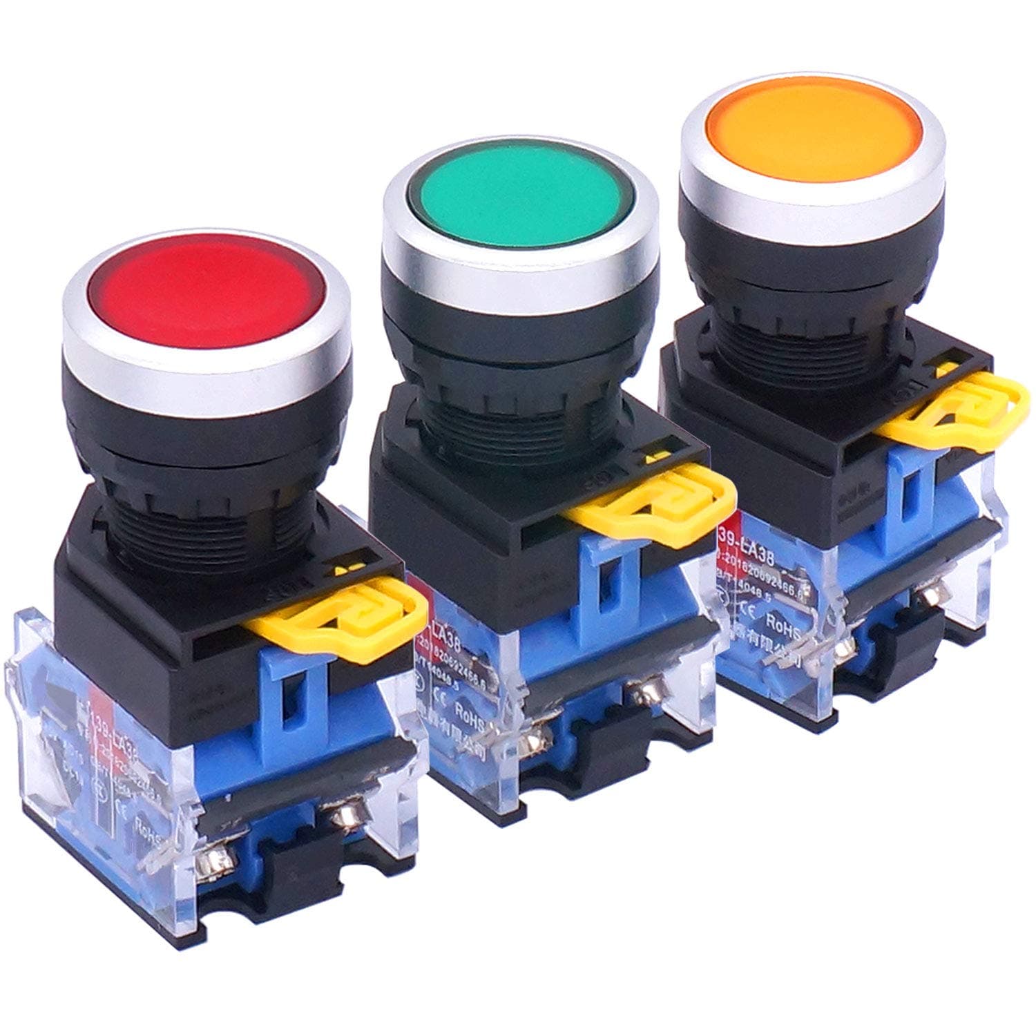 Taiss 3pcs Momentary Push Button Switch 22mm 10A 440V 1NO 1NC DPST Red Yellow...