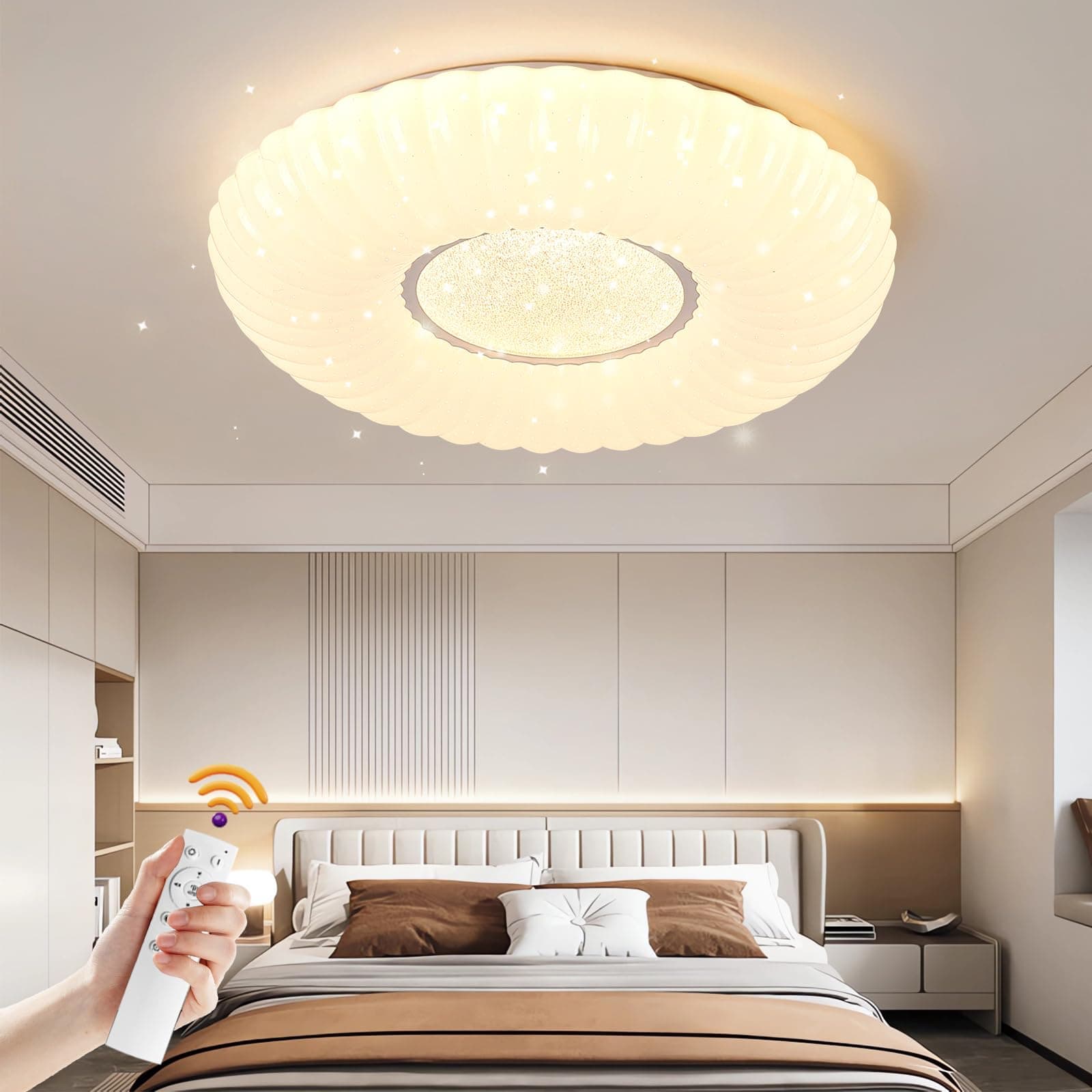Aiwewin LED Ceiling Light 48W,3 Colors Dimmable LED Flush Mount Lighting Fixture with Remote,Wave Shaped Round Ceiling Lamp for Living Room Bedroom Hallway