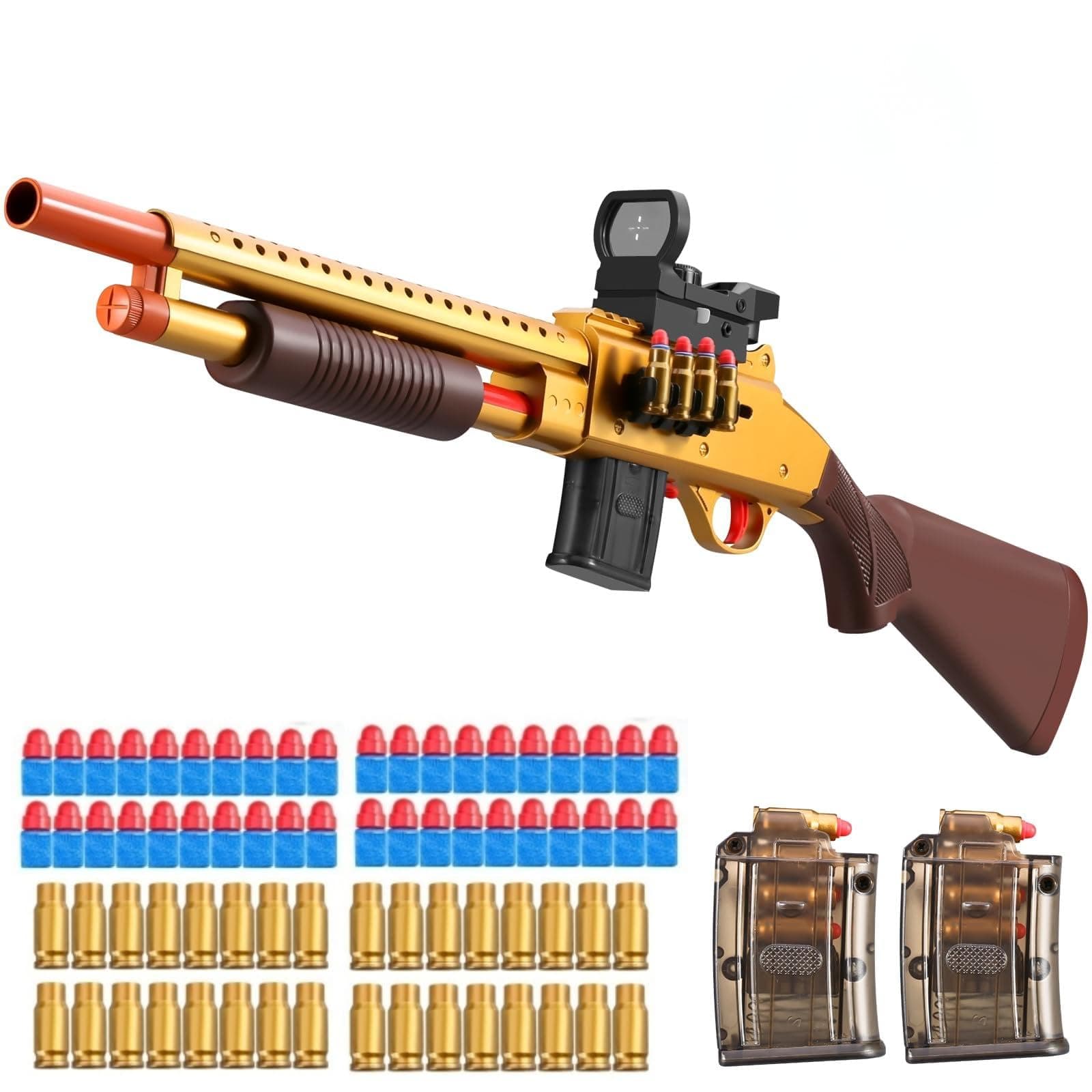Kyliandi Pump Shotgun Toy Realistic Barrel Shell ejecting Foam Blaster Gun Soft Bullet Sniper Rifle with Scope Dart Pellet Shooting Game for Boys Teens Adults Gifts Age 8-14 Year Old (Gold)