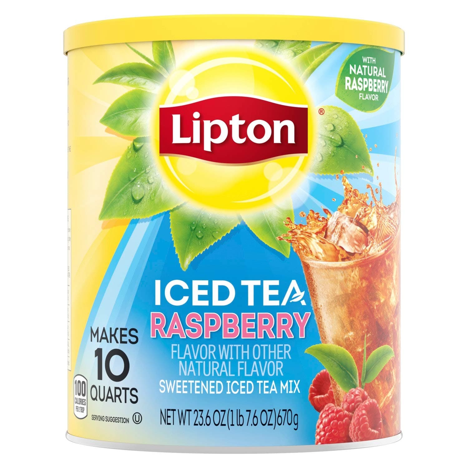 Lipton, Sweetened Instant Tea, Wild Raspberry, 23.6oz Canister (Pack of 2)
