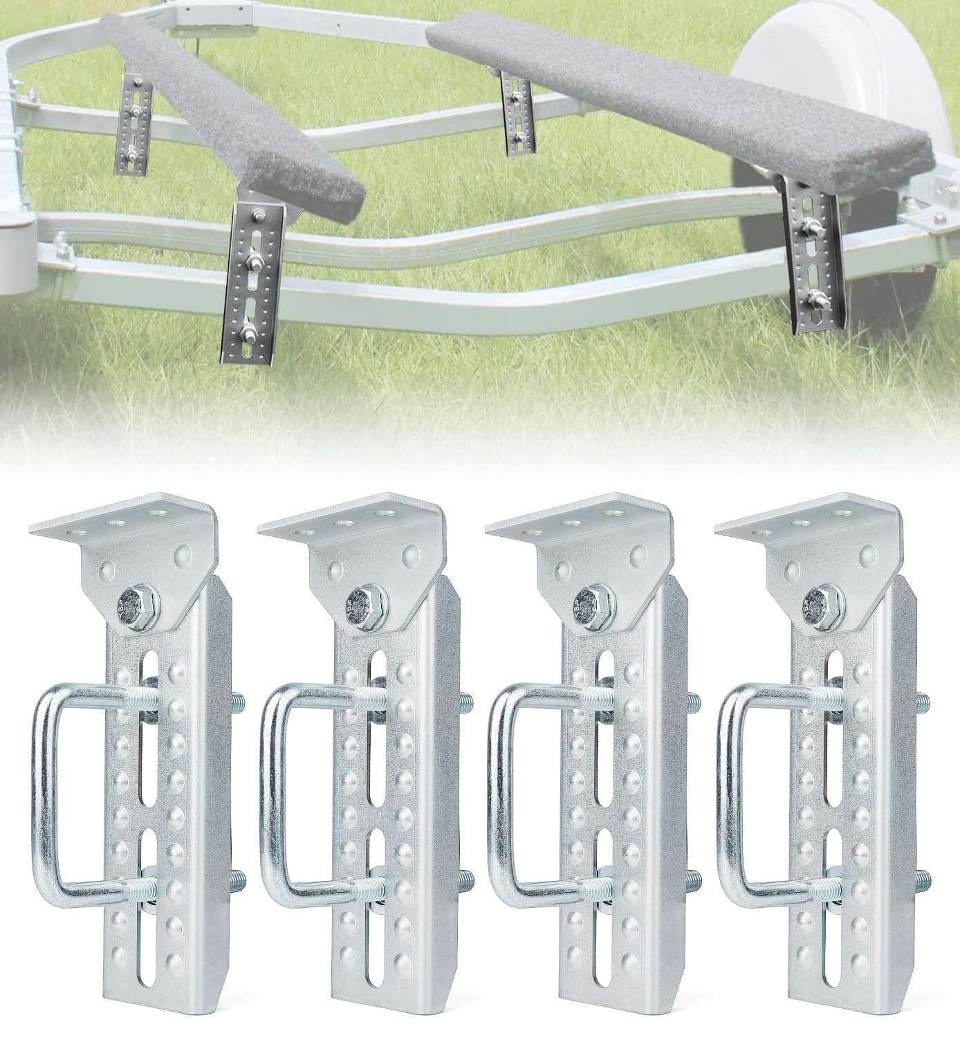 Heavy Duty 8" Boat Trailer Bunk Brackets, 4 PCS Galvanized Swivel Top Bunk Bracket Kit for 1.5" x 3", 2" x 3", 3" x 3" Boat Trailer Crossmember