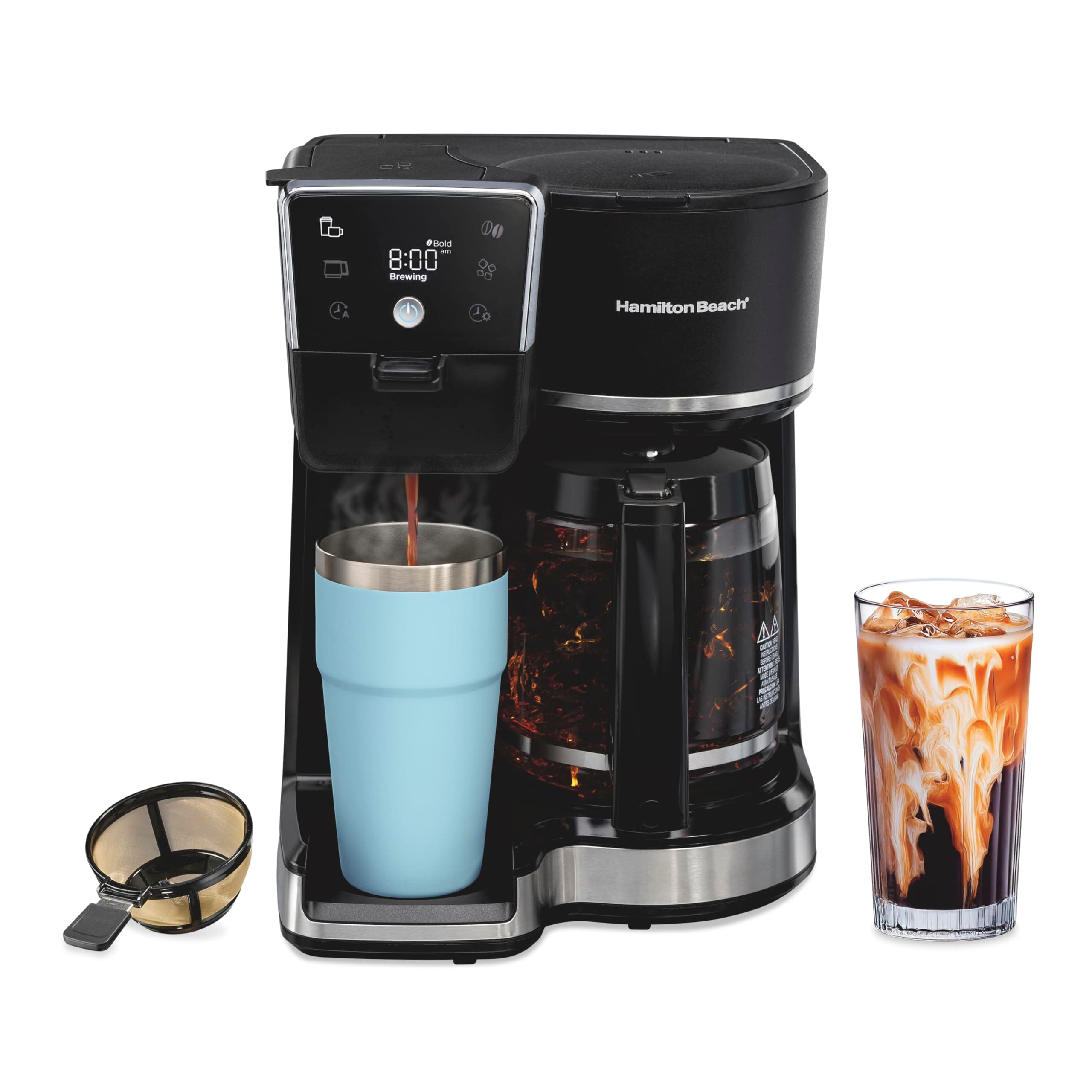 2-Way 12 Cup Programmable Drip Hot and Iced Coffee Maker & Single Serve Coffee Machine, Glass Carafe, Auto Pause and Pour, Black (47500J)