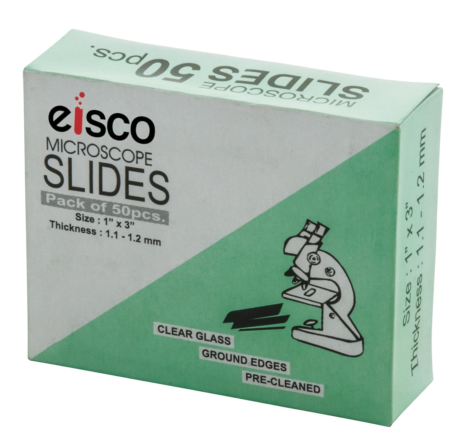 Eisco Labs Microscope Glass Slide - Plain - Pack of 50, Size 75 x 25 mm Thickness 1.1-1.2