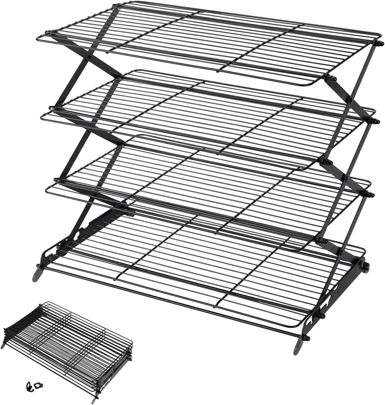 Geesta 4-Tier Collapsible Cooling Rack with Adjustable 3 Setting Design Stackable Cooling Roasting Cooking for Cookies Baking