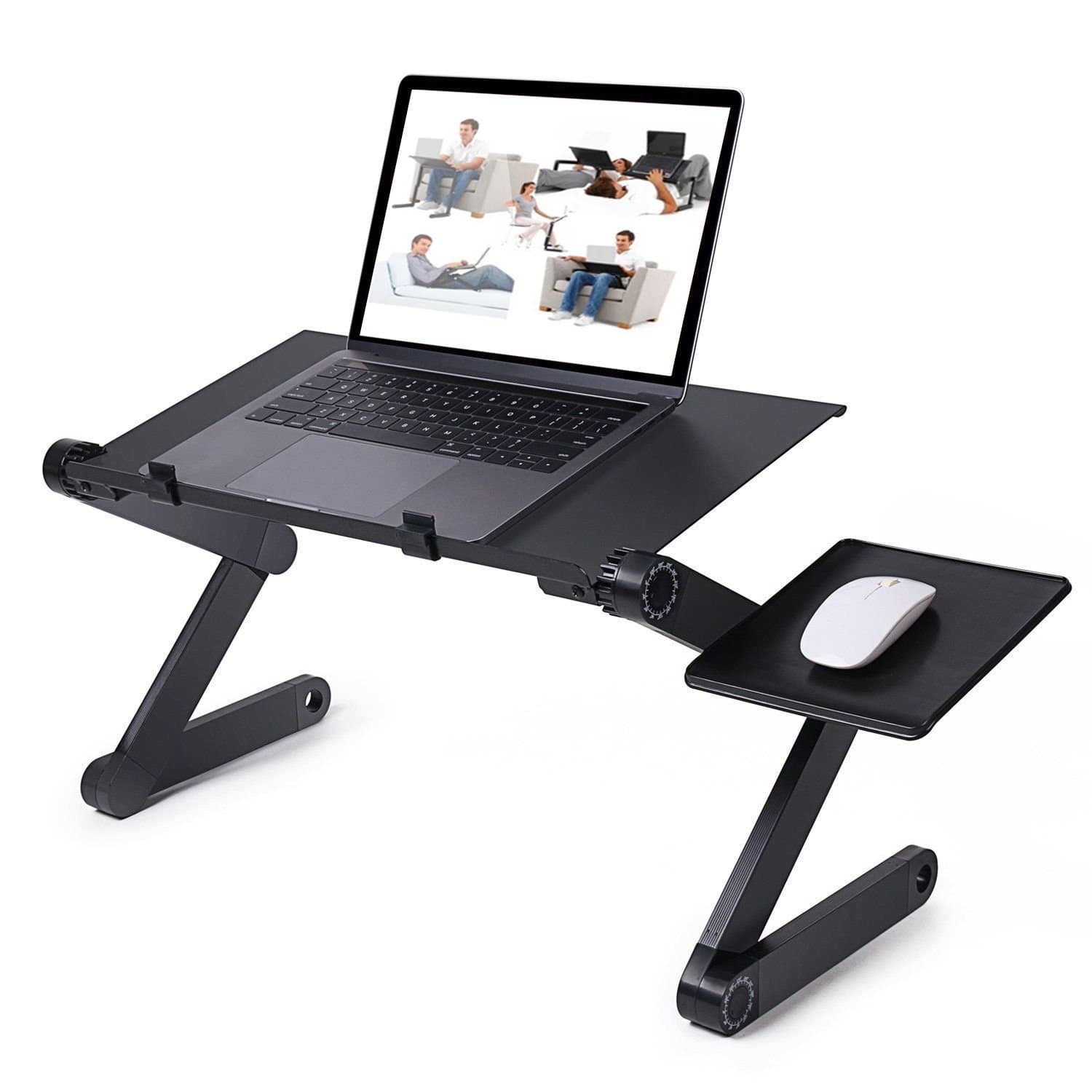 Laptop Desk for Bed, Home Office Notebook PC Lapdesk Table Stand with Mouse Pad,Book Stand and Breakfast Serving Bed Tray, Ergonomics 360 Degree Adjustable Legs, Vented Cooling Function
