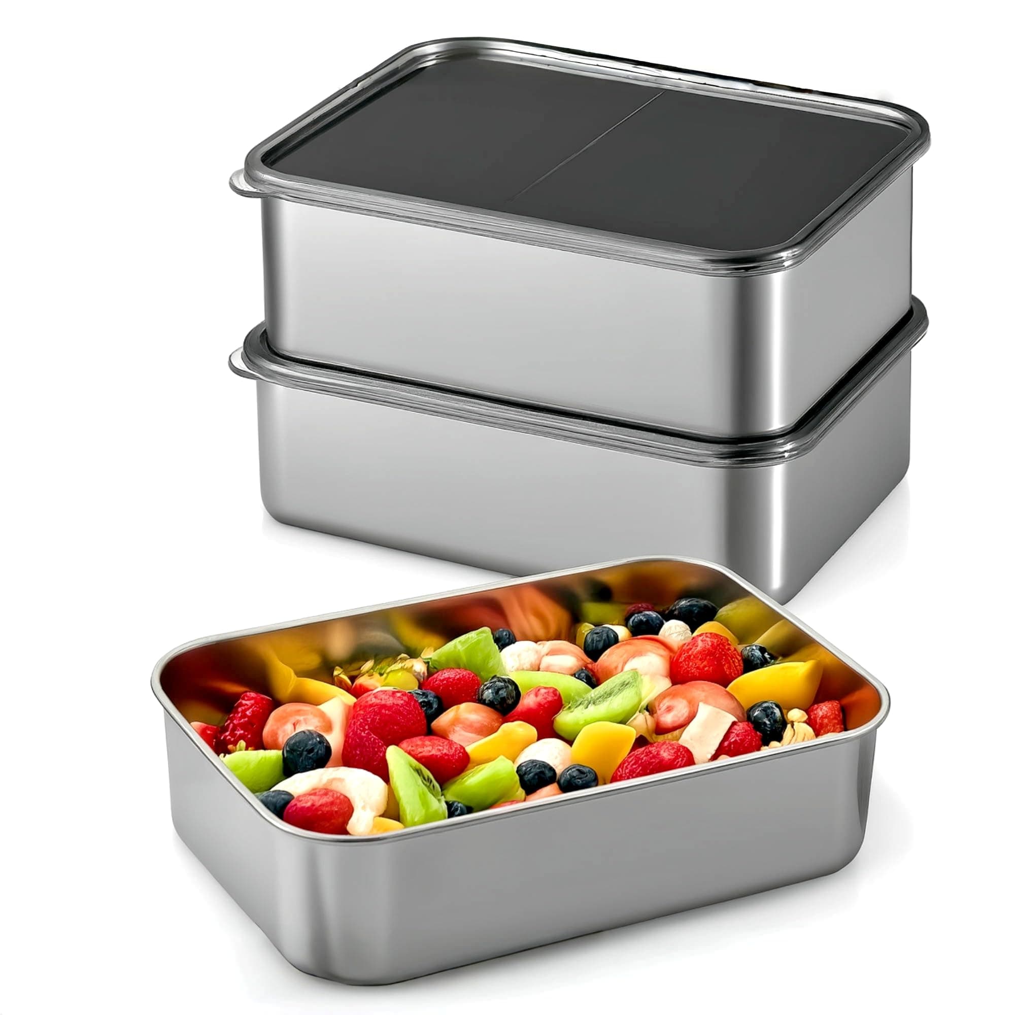 Stainless Steel Food Storage Containers with Leak-Proof Silicone Lid, Set of 3(32oz), Reusable Bento Lunch box for Snacks & Meal Prep, Oven/Dishwsher/Freezer Safe