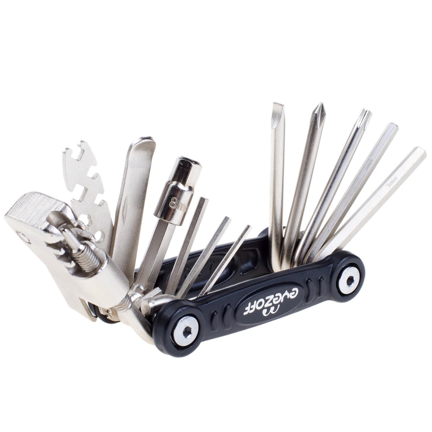 18-Function Folding Bicycle Multi Tool (Black/Silver) by EyezOff