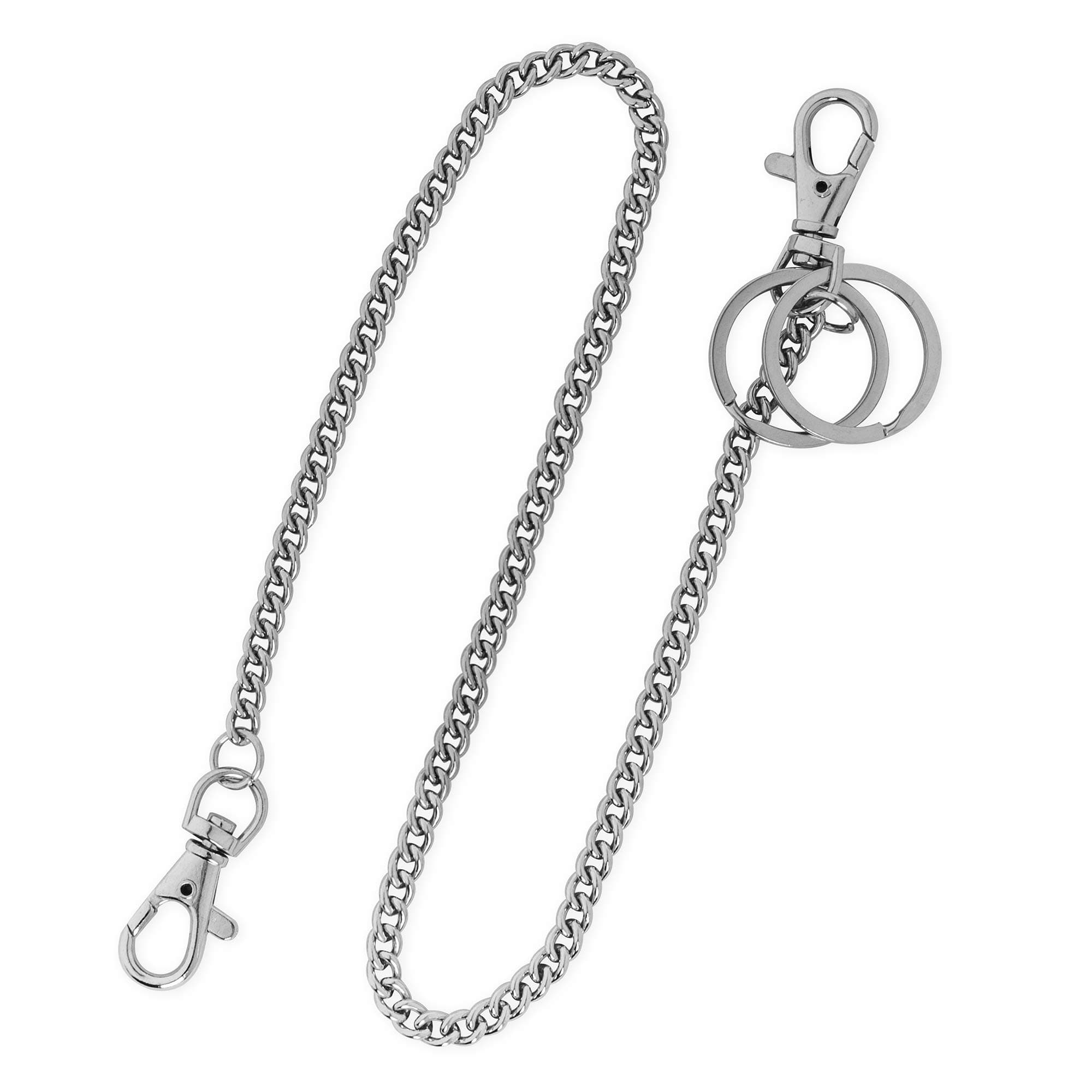 Super Z Outlet18" Silver Nickel Plated Pocket Keychain String with Both Ends Lobster Claw Clasp Trigger Snap Handle for Belt Loop, Purse Handbag Strap, Keys, Wallet, and Traveling, Silver