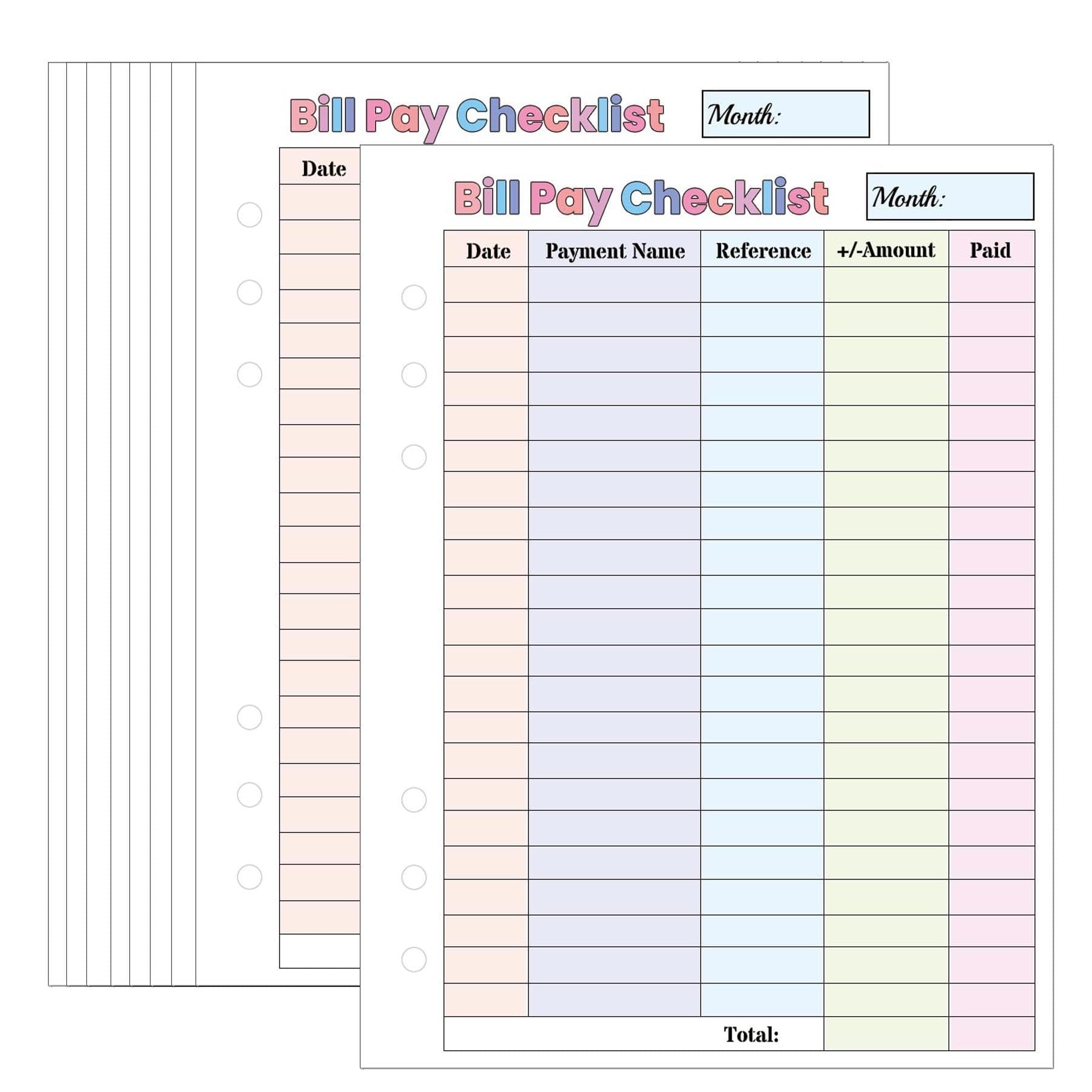 Payment Checklist Refills Paper 50 Sheet 6 Hole Budget Sheets Expense Tracker Inserts - Colorful Monthly Budget Forms Budget Planner Note Card for A5 Binder Saving Organizer Budgeting 5.8" x 8.3"