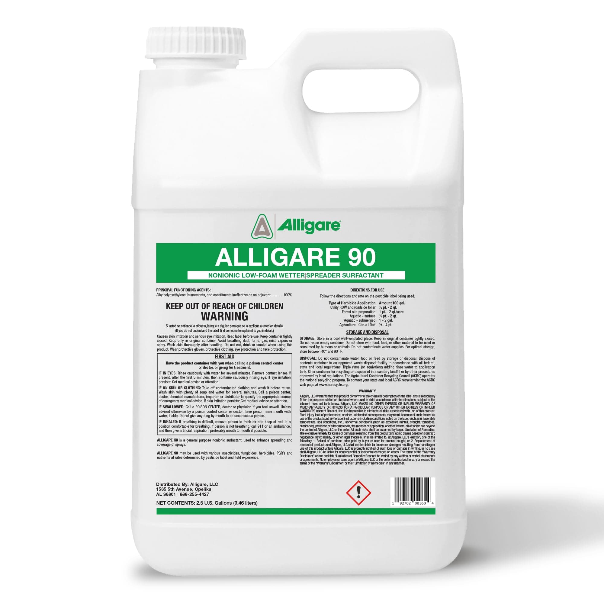 ALLIGARE 90 Nonionic Surfactant for Enhanced Spray Coverage - Low-Foam Wetting Agent for Herbicides & Insecticides- Versatile Use in Agriculture, Forestry & Aquatic Applications -2.5 Gallons