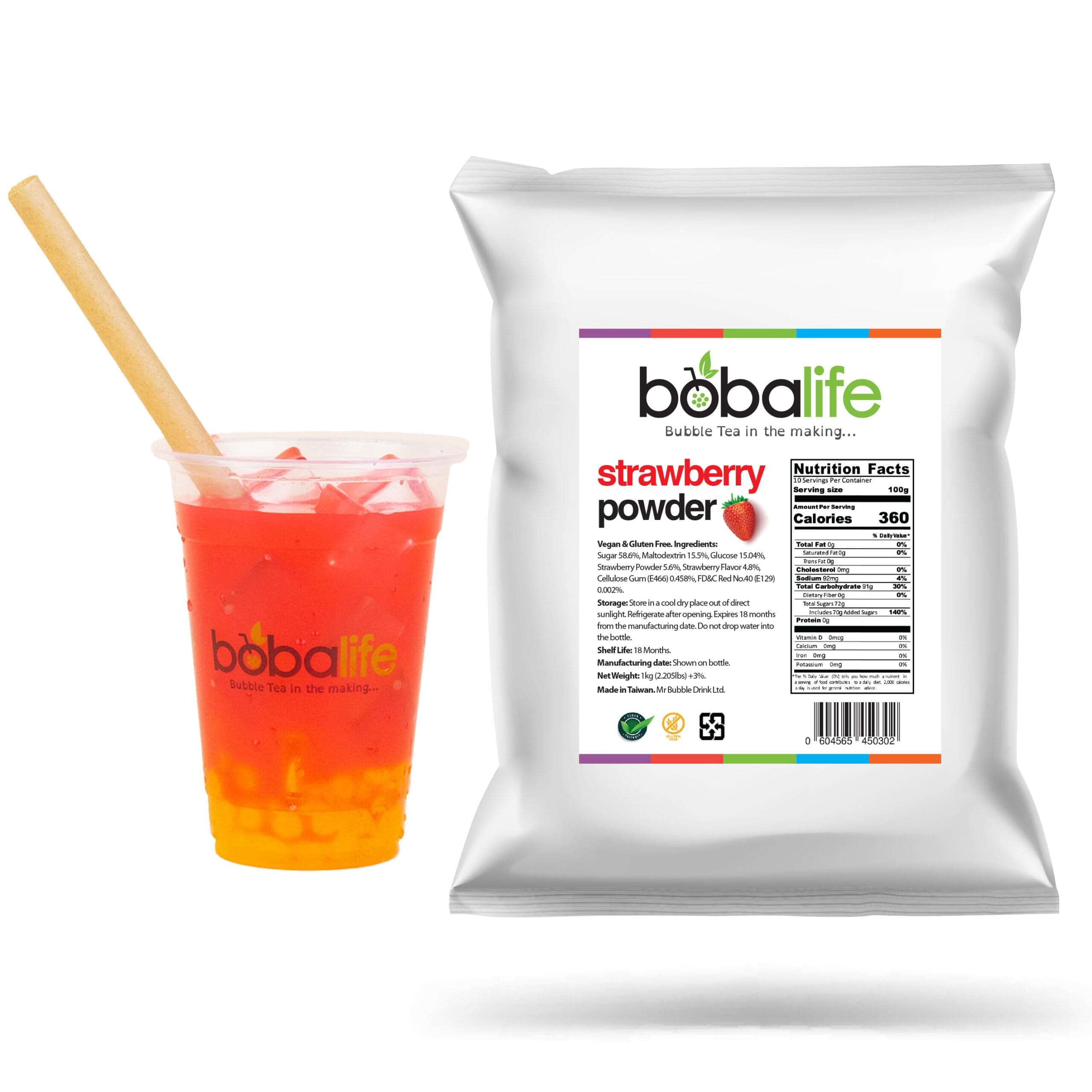 Bobalife Strawberry Bubble Tea Milk Powder 1kg – Taiwanese Milk Tea Powder Mix for Bubble Tea, Iced Milk Tea, Smoothies & Dessert Drinks – Vegan & Gluten Free