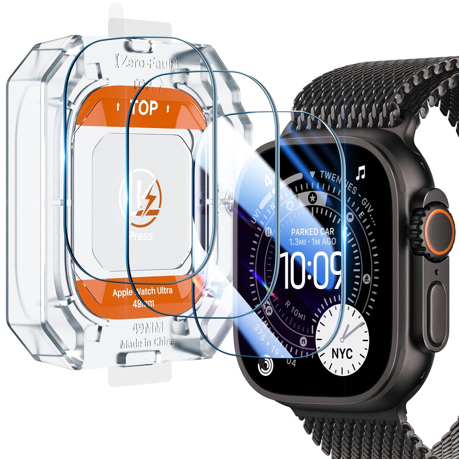 LK 3 Pack for Apple Watch Ultra 3 Screen Protector 49mm [Zero-Fault] HD Top 9H Tempered Glass Apple Watch Ultra / Ultra 2 Screen Protector 49mm with Auto-alignment Installation Frame, Anti-Scratchch