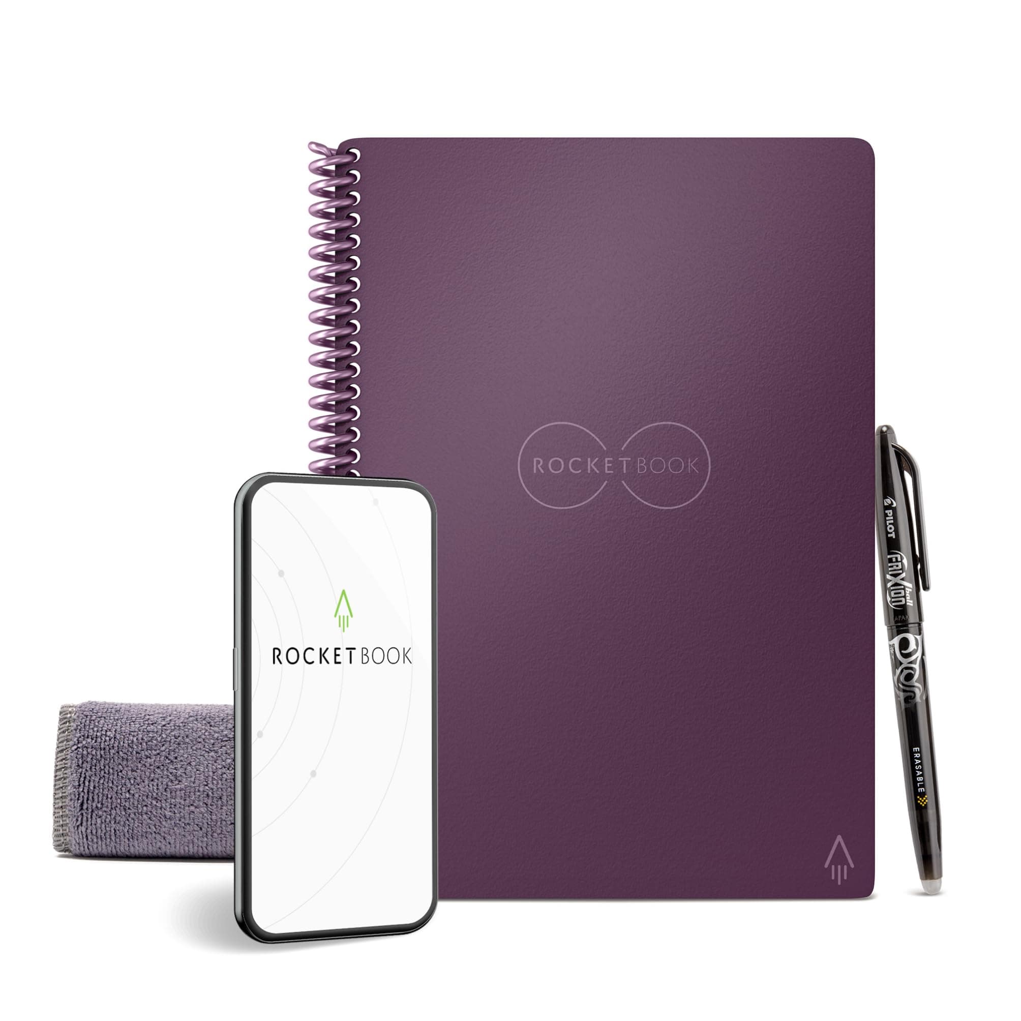 Rocketbook Core Reusable Spiral Notebook, Executive Size 6x8.8, Plum - Dotted Pages, App-Connected, Erasable, Durable Cover, Ideal for School, Work, and Creative Projects