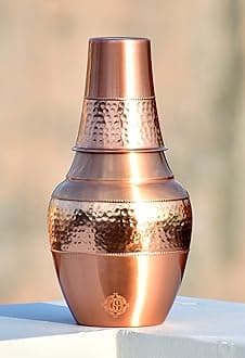 DSH CRAFTING YOUR CURIOSITY Bedroom Copper Bottle Jug with Inbuilt Glass Copper Pitcher Storage Water Home, Kitchen, Office, Benefits for Health (Jug 1600-ml, Glass-250 ml) (Venus-Matt)