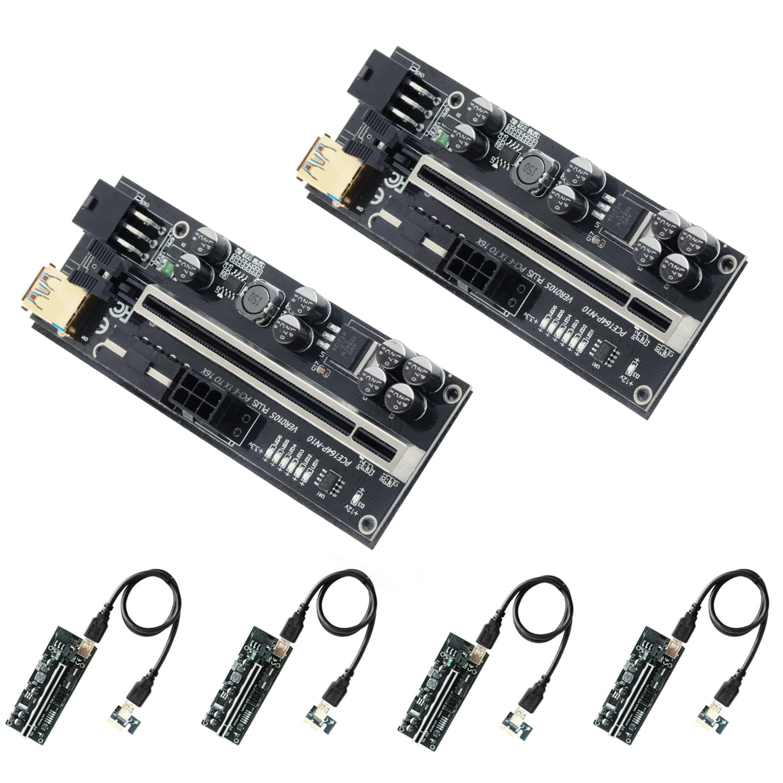 Ziyituod PCIe Riser 6PCS, 010S GPU Riser Express Kits 16X bis 1X (Dual 6PIN / MOLEX), 8 Capacitors, 60 cm USB 3.0 Cable