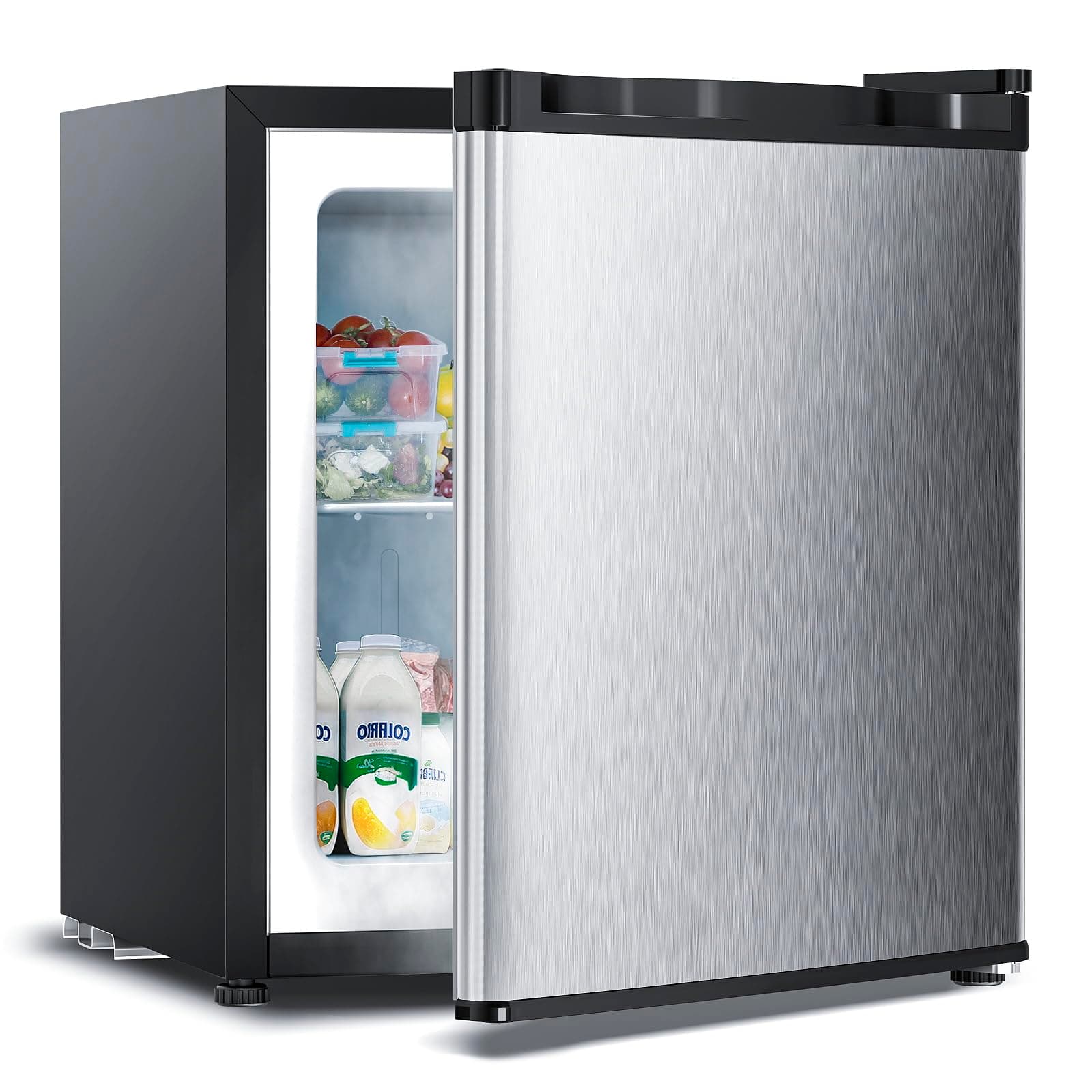 1.1 Cu.ft Upright Freezer, Small Mini Freezer with Adjustable Thermostat, Removable Shelves, Reversible Single Door, for Bedroom/Home/Dorms/Apartment (Stainless Steel)