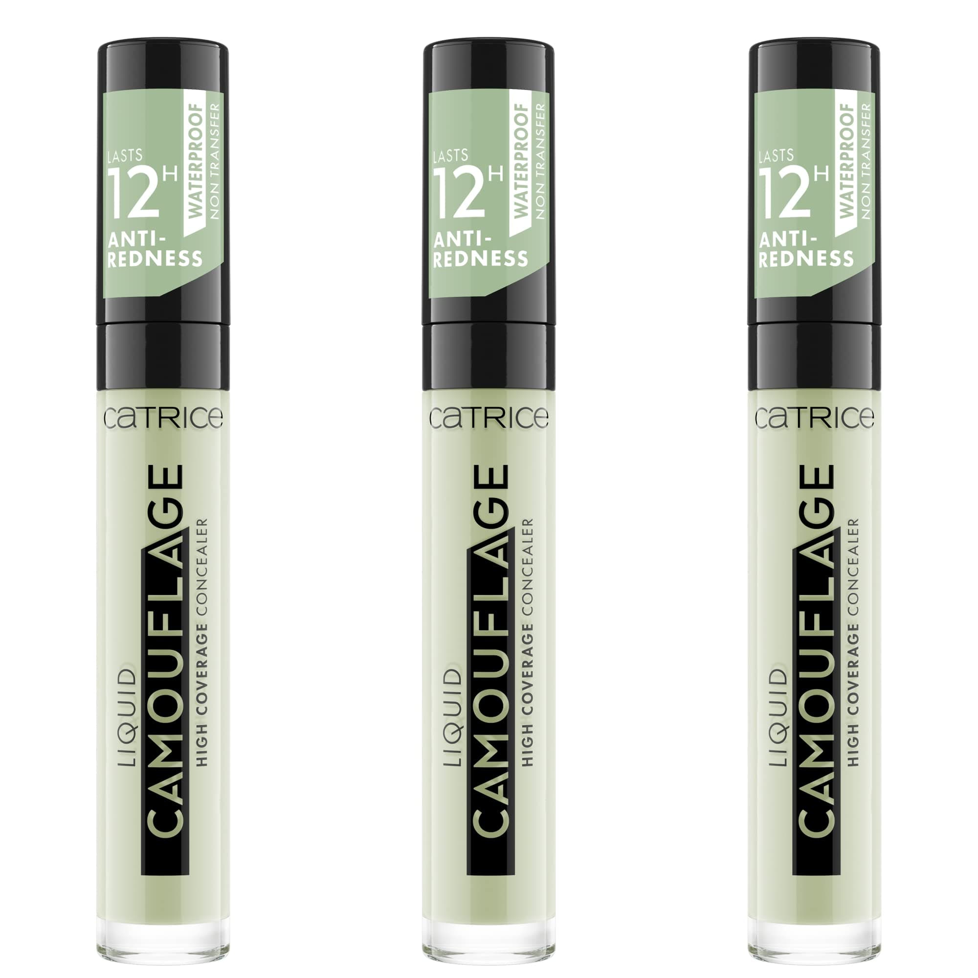 CatriceLiquid Camouflage High Coverage Concealer (3 x 5 ml), Liquid Makeup Concealer Pen, Green, Waterproof, 12h Coverage No. 200 Anti-Red