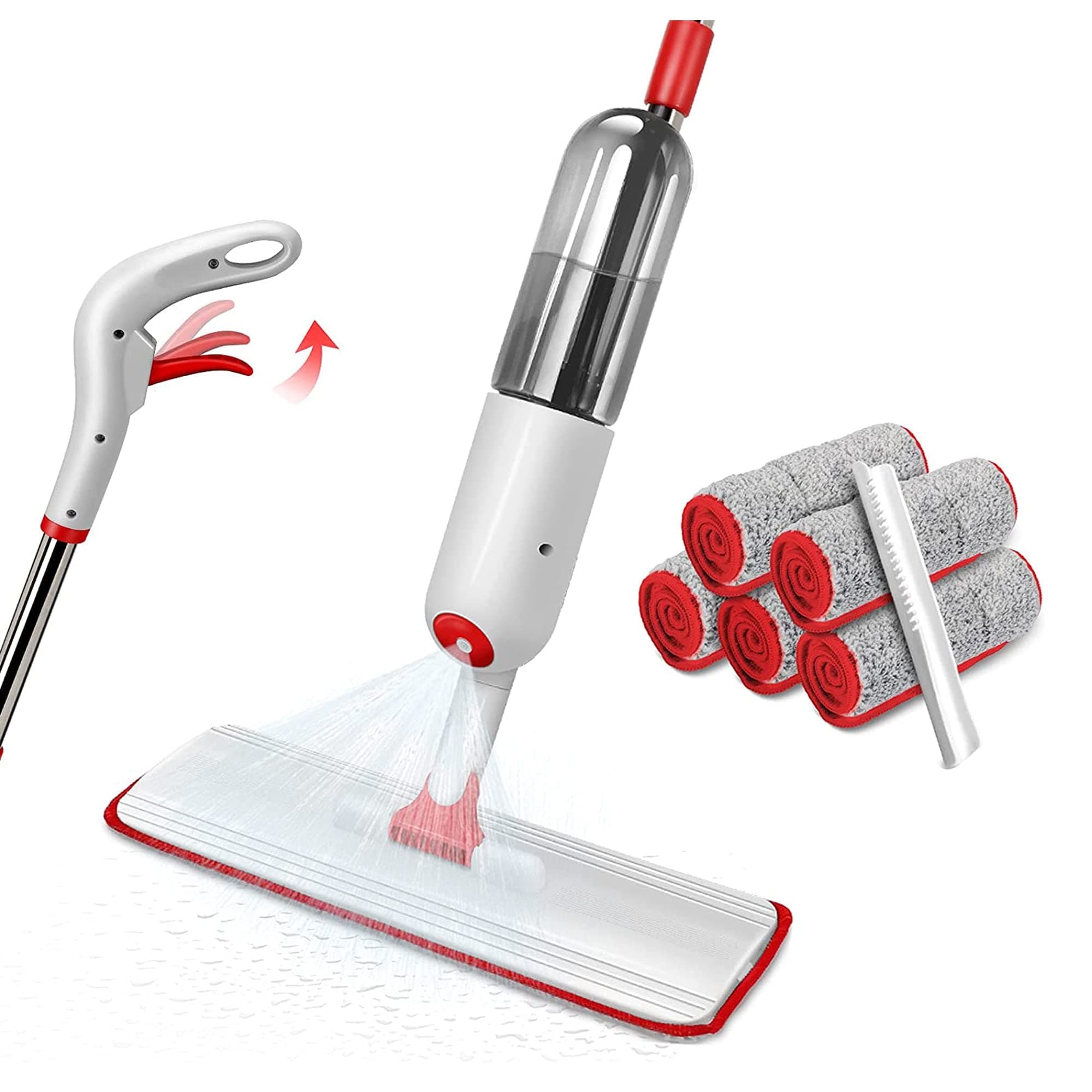 Sulfar Spray Mop with 5 Reusable Microfiber Pads 2 in 1 Wet/Dry Microfiber Floor Mop with 500ML Water Tank