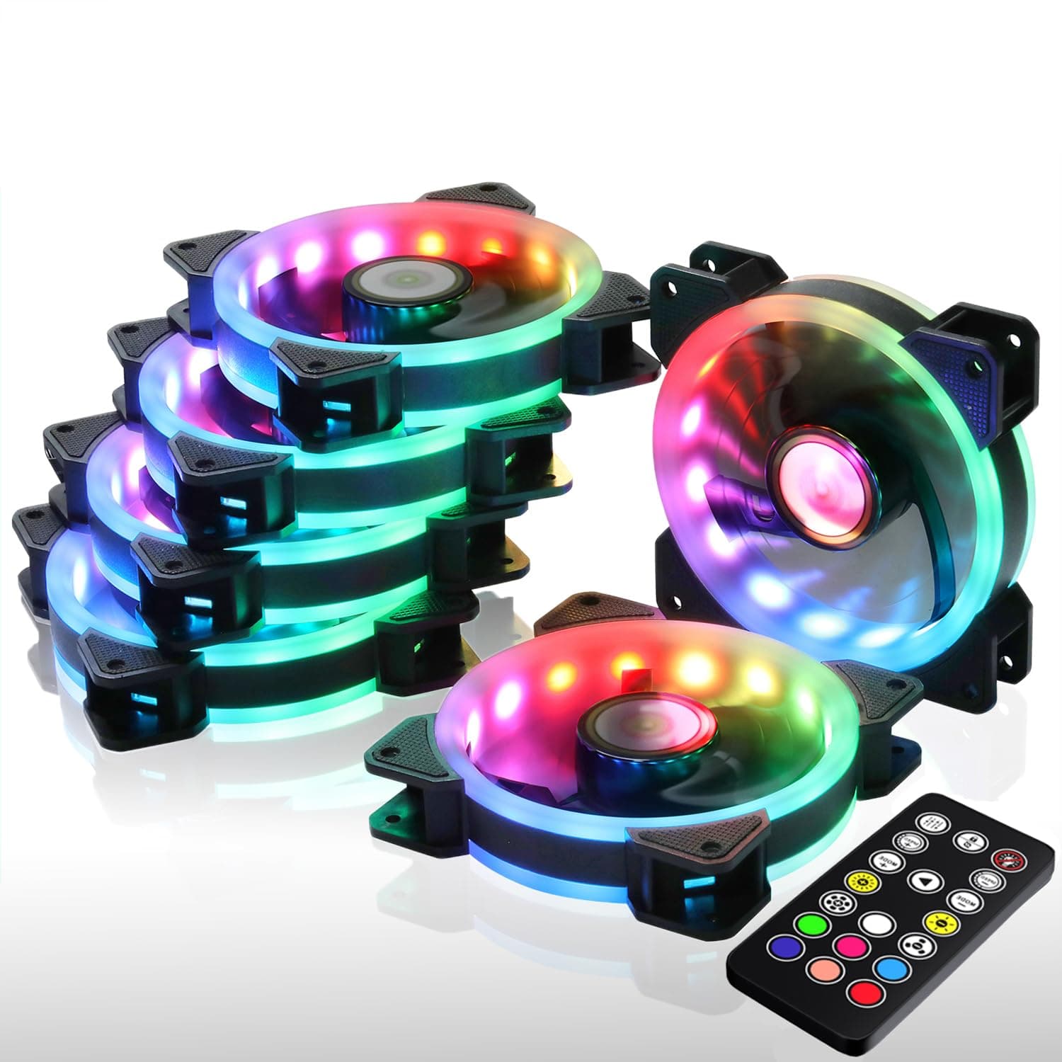 DS 6Pack 120MM RGB PC Cooling Fans, LED Case Fans with Remote Control for Computer, PC Case CPU Coolers, Radiators System (8th GEN Hub Box, A Series)