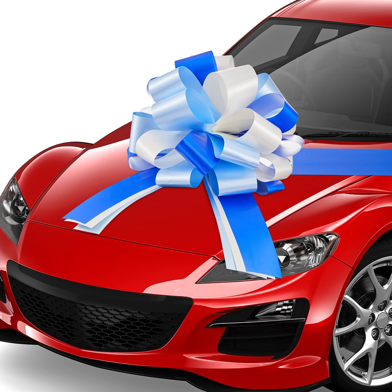 Blulu Car Bow Pull Bow Car Gift Wrapping Bow with 20 ft Car Ribbon for Car Decor Wedding New Houses Party Celebration (Blue and White,20 Inch)
