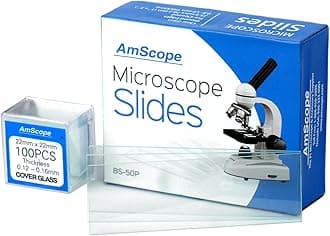 AmScope BS-50P-100S-22 Pre-Cleaned Blank Ground Edge Glass Microscope Slides and 100pc Pre-Cleaned Square Glass Cover Slips Coverslips