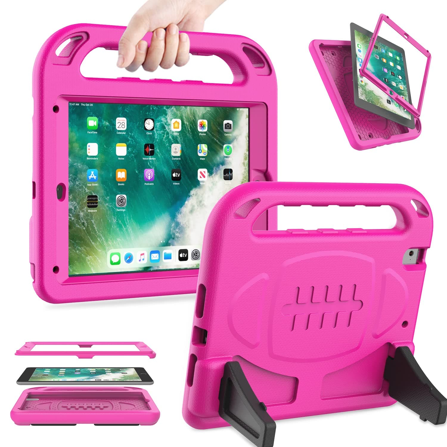 LEDNICEKER Kids Case for iPad 9.7 2018/2017 & iPad Air 2 - Built-in Screen Protector Shockproof Handle Friendly Foldable Stand Kids Case for iPad 9.7 2017/2018 (ipad 5&6) & iPad Air 2 2014 - Rose