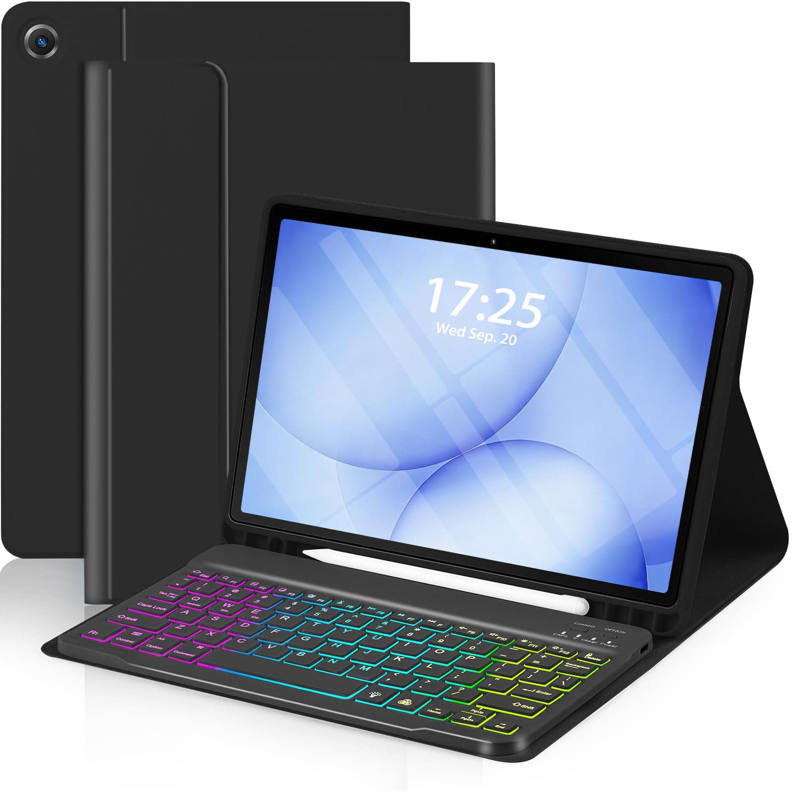 Case with Arabic Keyboard for Samsung Galaxy Tab A9 Plus 11 inch (SM-X210/X216/X218),7 Color Rainbow Backlight Detachable Keyboard Magnetic Case with Pen Slot for Tablet A9+ 5G Black
