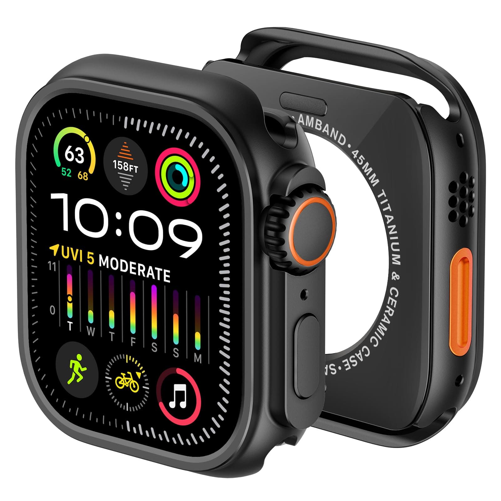 amBand M1 Rugged Case with Strap Compatible with Apple Watch Series 8/7 45mm, Durable TPU Military Sport Wristband with Bumper Protective Cover Designed for iWatch 6/SE/5/4/3/2/1 44mm 42mm Men