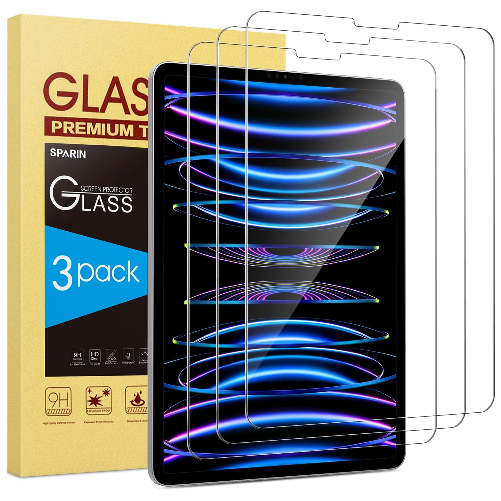 SPARIN [3 Pack] Screen Protector Compatible with iPad Air 4 2020 / iPad Pro 11 2020, Tempered Glass Compatible with iPad Air 4th Generation 10.9 inch with Alignment Frame