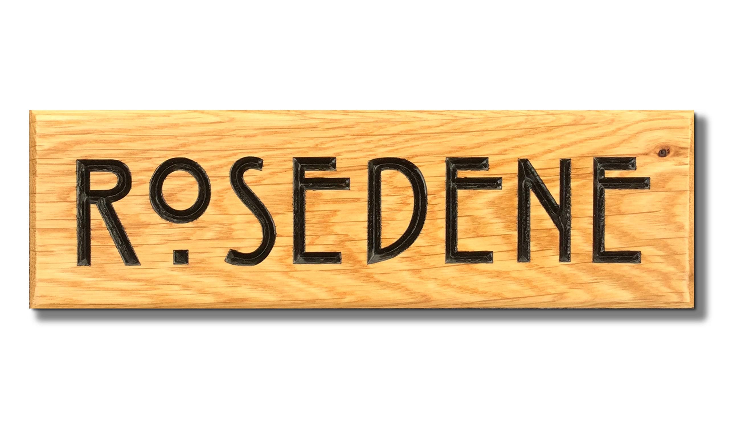 Personalised customisable bespoke text optional images small thin 26.5x8cm hand finished modern solid oak engraved wooden house name garden gate shed number street door plaque