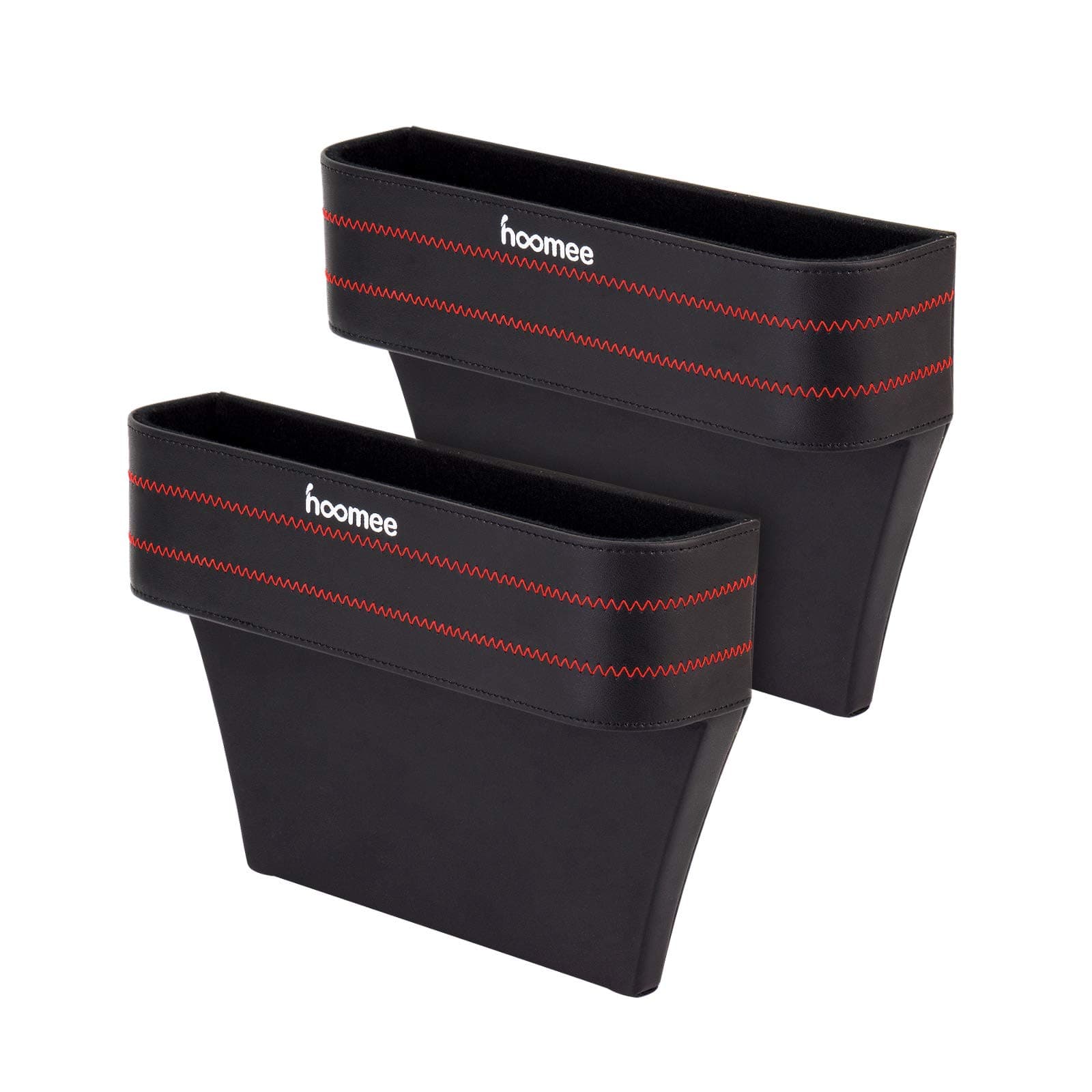 HOOMEE Deluxe PU Leather Multi-Functional Console | Auto Vehicle Seat-side Pocket Organizer, Car Seat Gap Filler | Storage Caddy | Coin Catcher | Extra Storage-Fit Most Cars. Black