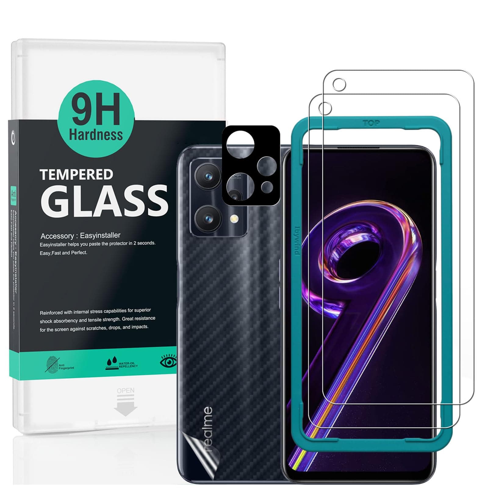 Ibywind for Realme 9 Pro 5G Screen Protector,2 Pack,9H Hardness Tempered Glass and Camera Lens Protector,with Alignment Frame,Full Coverage,Bubble Free,Fingerprint Unlock,Scratch Resistant