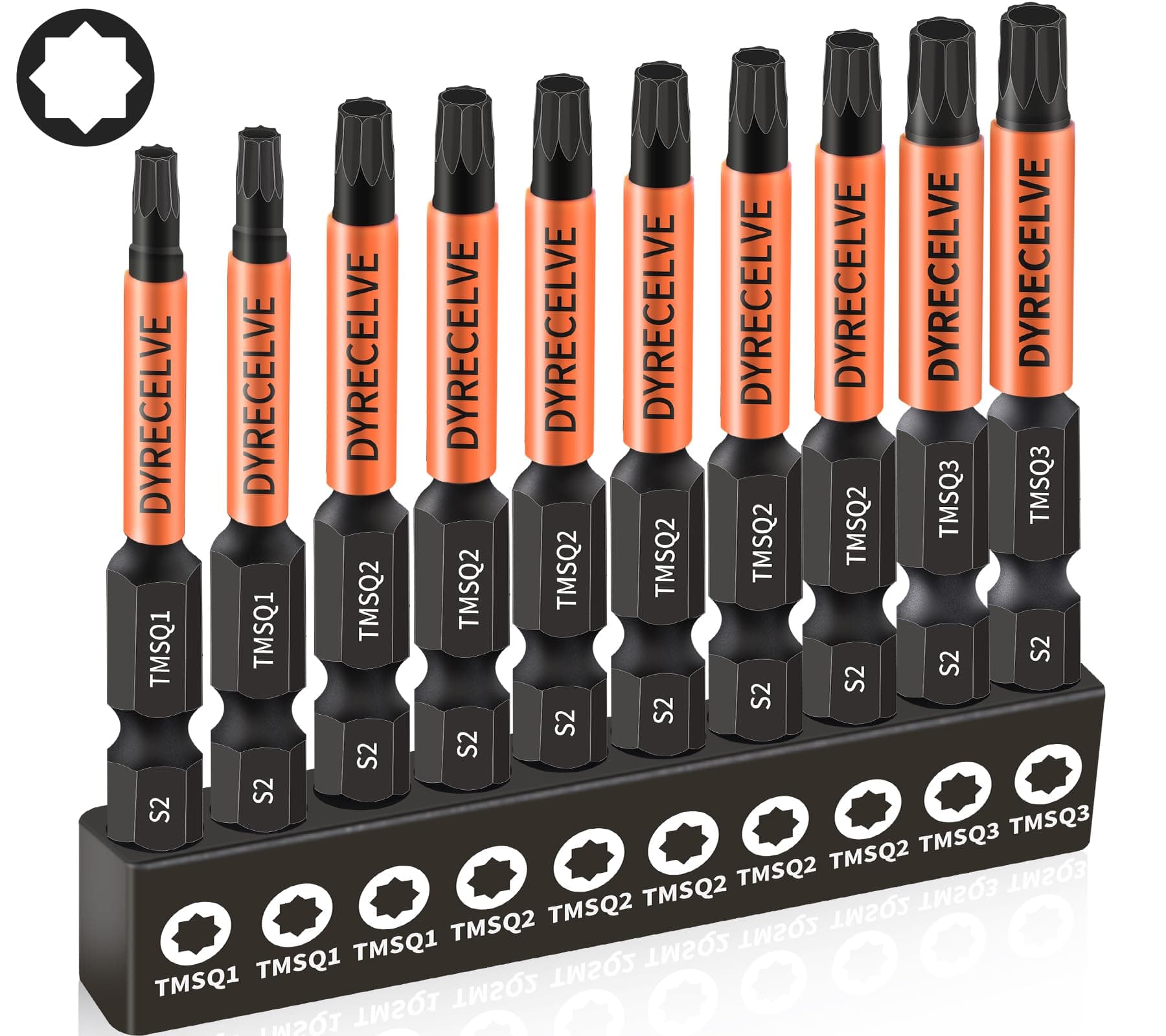 Professional 10-Pack 8 Point Torx Star & Double Square Bit Set - Premium S2 Alloy Steel with Magnetic Heads & Hex Shank, 8 Point Star Bit for Trailer (Sizes #1, #2, #3), by DYRECELVE