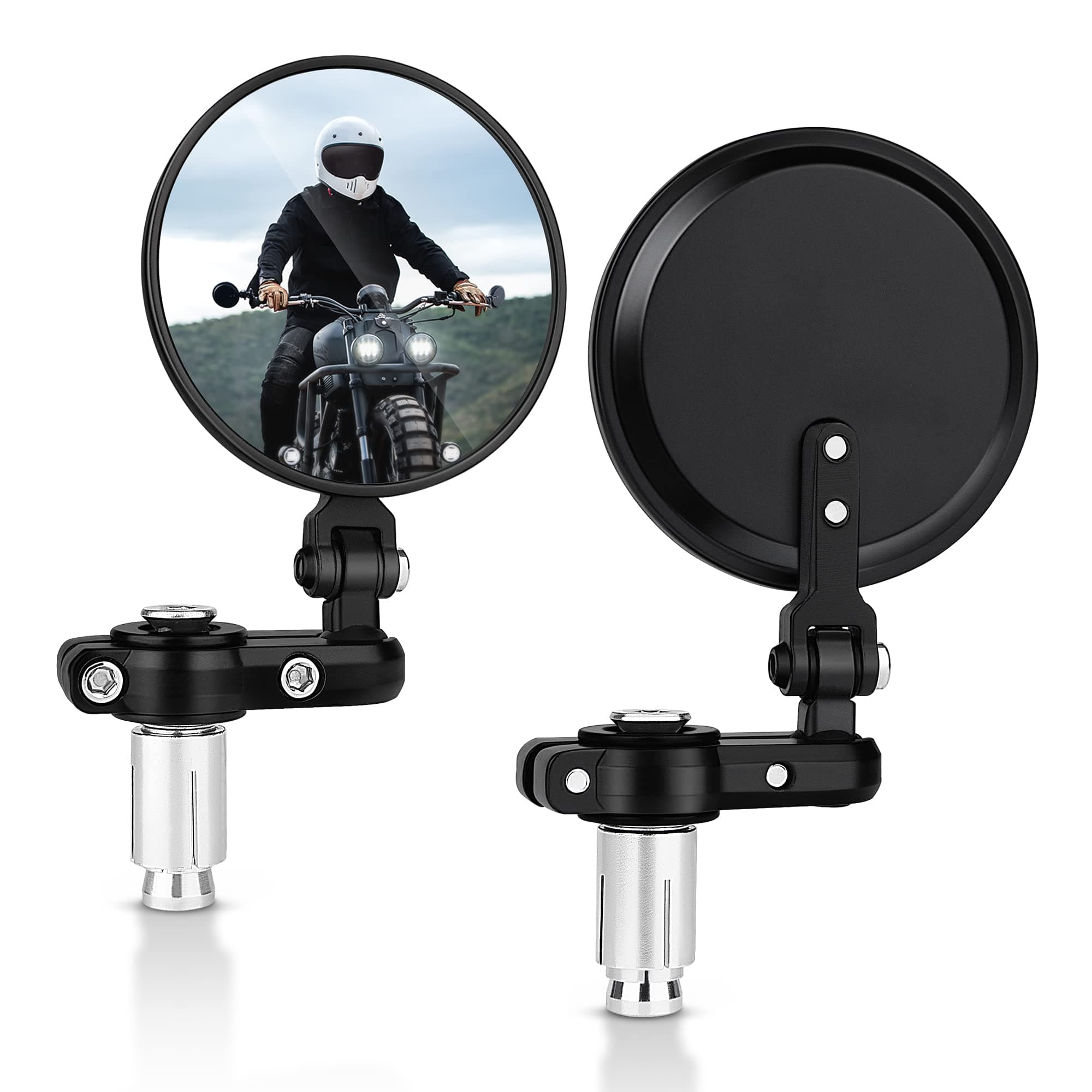 MICTUNING Universal Motorcycle Mirrors - 3 Inch Round Folding Bar End Side Mirror Compatible With Honda, Scooter, Suzuki, Yamaha, Kawasaki, Victory, Harley Davidson And More, left, 1Pc