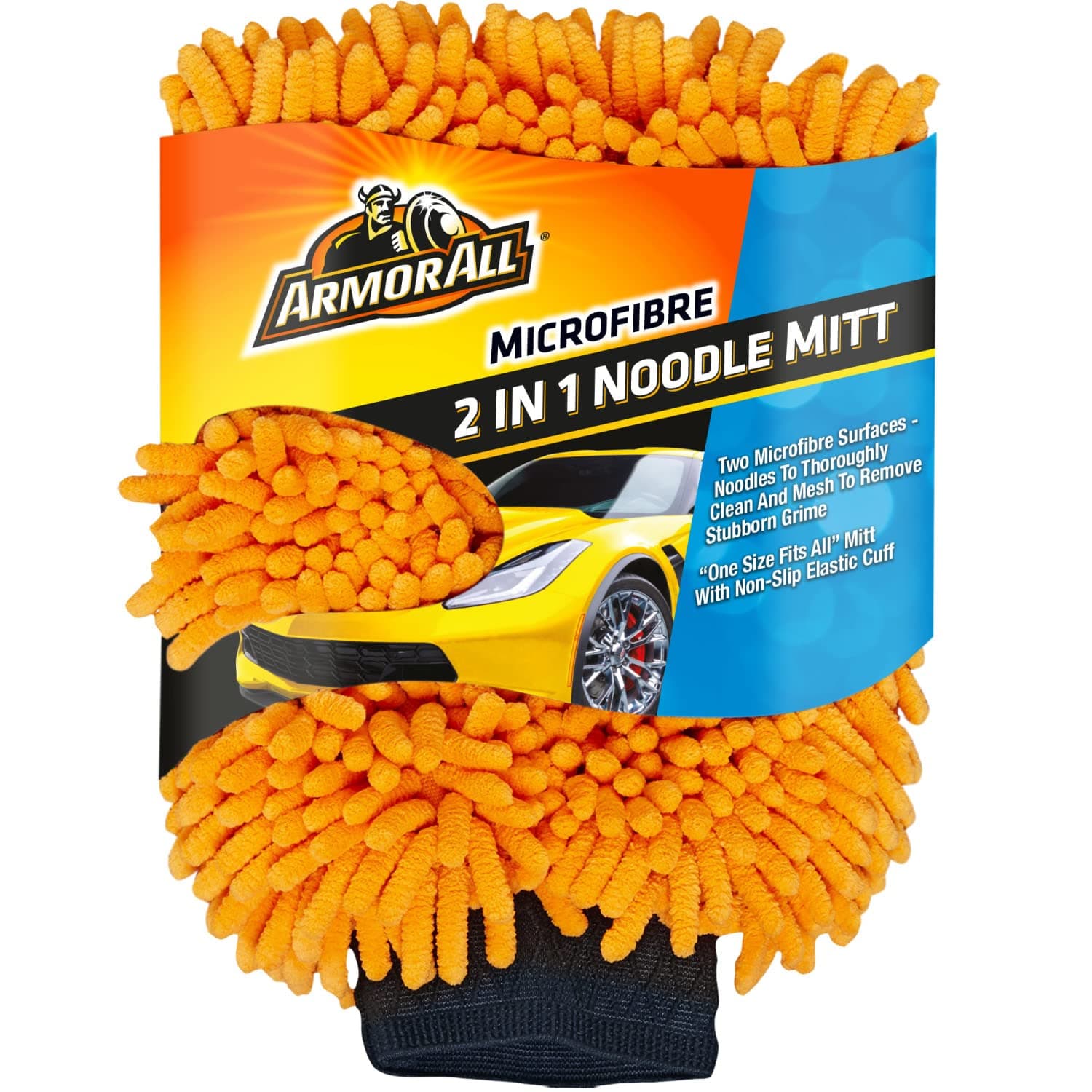 Armor All 2 in 1 Microfibre Noodle Wash Mitt, Orange, Single, GAA40005EN