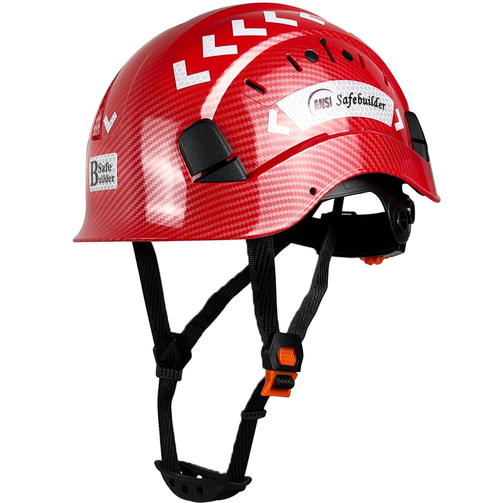 SAFEBUILDER Construction Hard Hat for Engineer Slotted Ventilated Work Safety Helmet Industrial Carbon Fiber Design Adjustable Ratchet 6-Point Suspension ANSI Z89.1-14