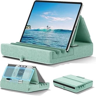 KDD Tablet Pillow Holder, Foldable iPad Stand for Lap, Bed and Desk -Tablet Soft Pad Dock with Pocket & Stylus Mount Compatible with iPad Pro 12.9, 10.5, 9.7 Air Mini 6 5 4 3, Kindle, E-Reader, Green