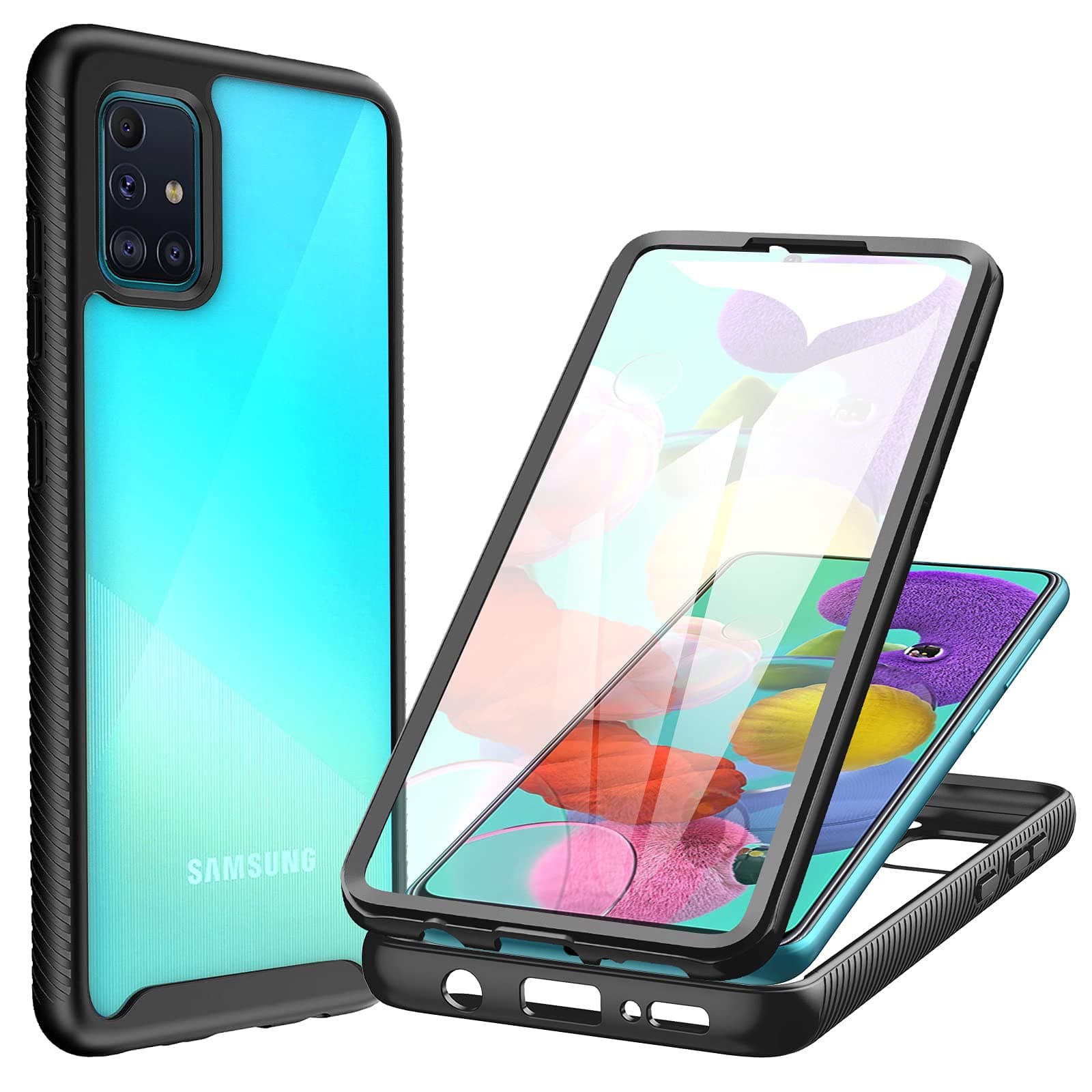 CENHUFO for Samsung Galaxy A71 Case, Built-in Screen Protector Military Grade Shockproof Clear Cover 360° Full Body Protective Rugged Bumper Phone Case for Samsung Galaxy A71 (4G) 6.7 inch -Black