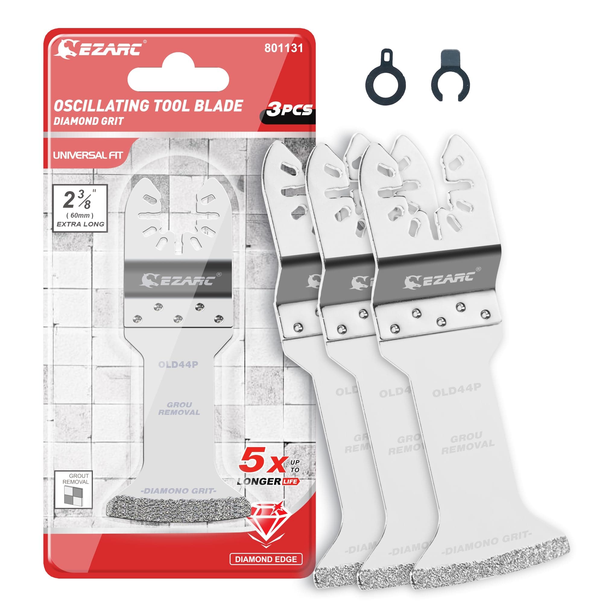 EZARC 3-Piece Diamond Multitool Saw Blades with Extra Long Reach for Tiles, Mortar, Grout, Multifunctional Tool Accessories