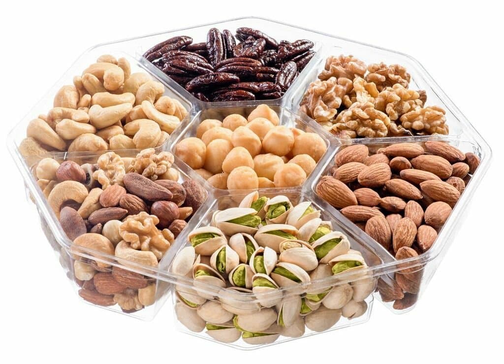 Chocolate Decor Fresh Mixed Roasted Nuts Gift Basket Tray - 7 Section - 2 Lbs