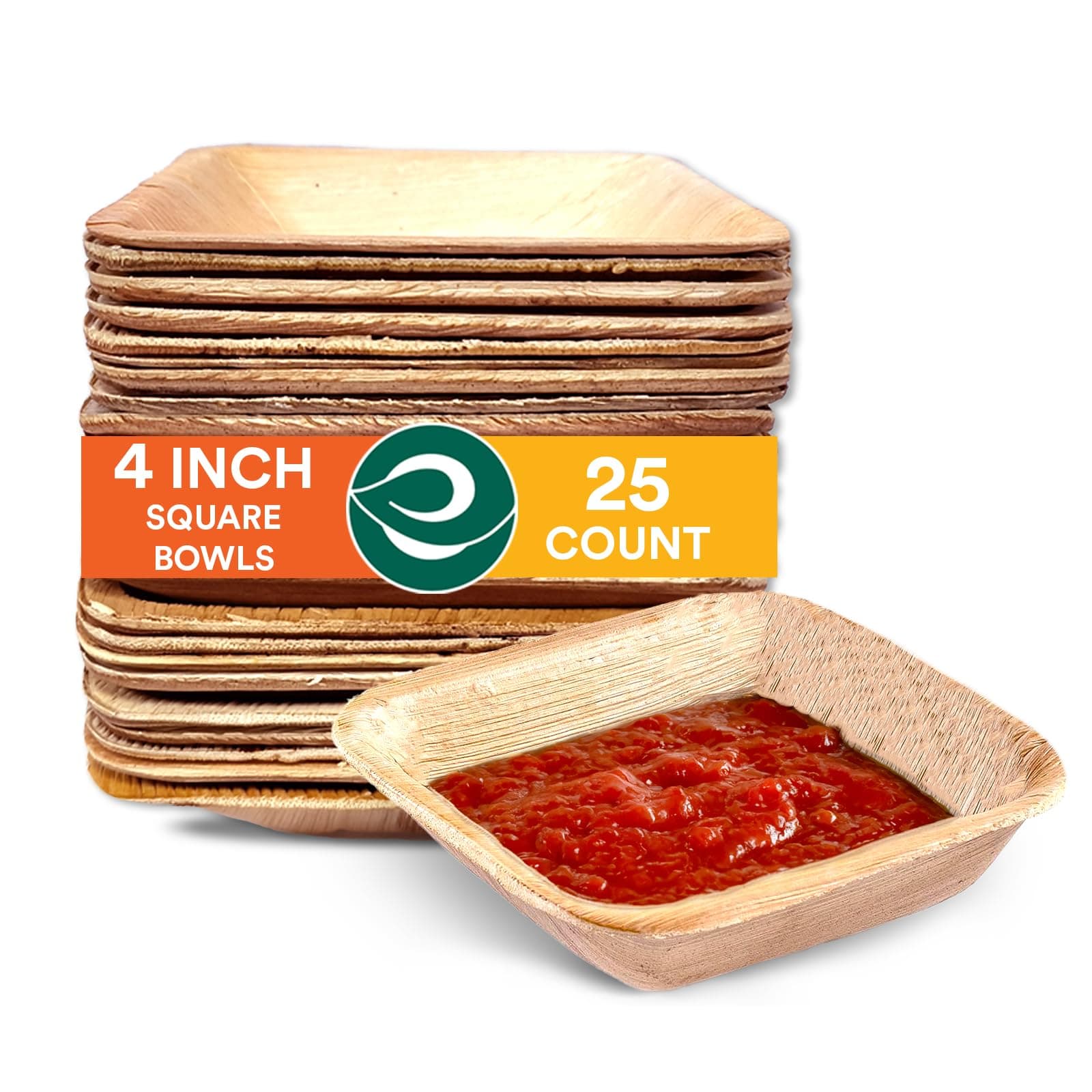 ECO SOUL [5 oz, 25-Pack] Compostable Square Palm Leaf Bowls | Small Disposable Dessert Bowls Bamboo Style | Heavy Duty Eco-Friendly Sturdy Bowl | Biodegradable Eco Bowls(150ml)