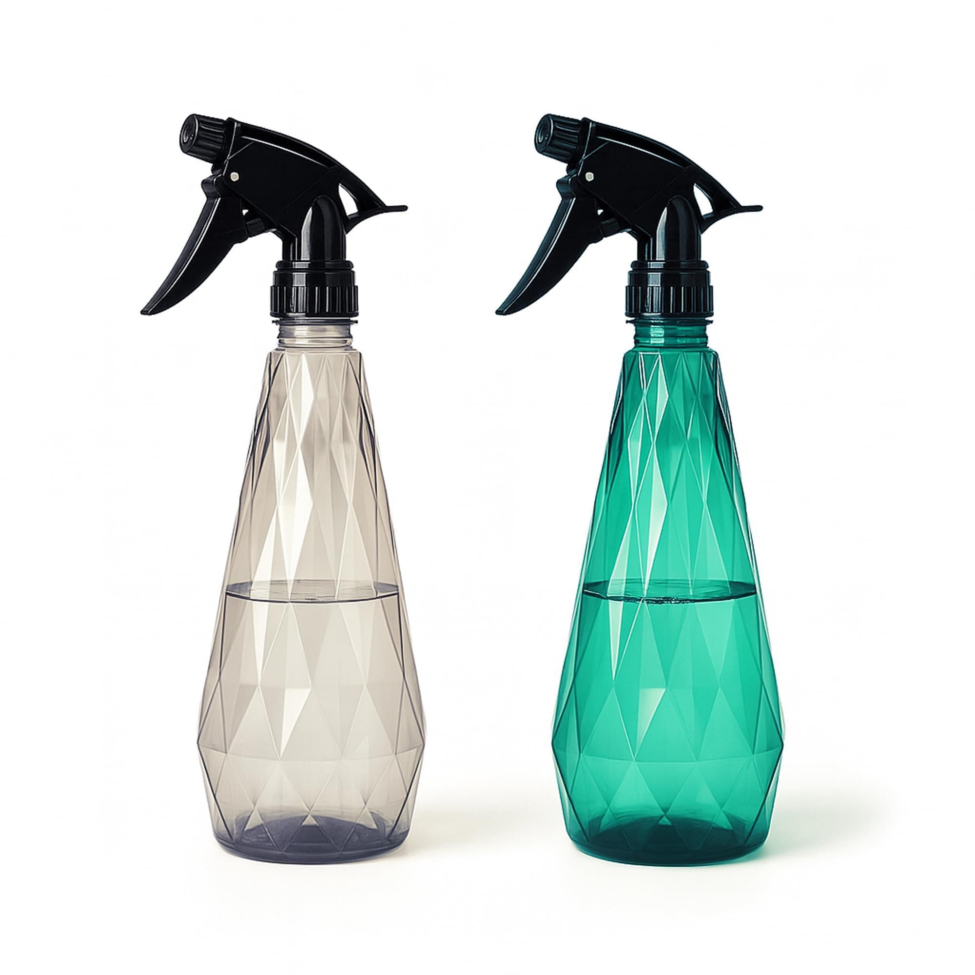 KEPLIN Water Spray Bottles (2 Pack) 600ml – Adjustable Nozzle for Mist & Stream | Reusable & Refillable w/Spray Nozzle | Ideal for Cleaning Kitchen Bath (Grey & Green)