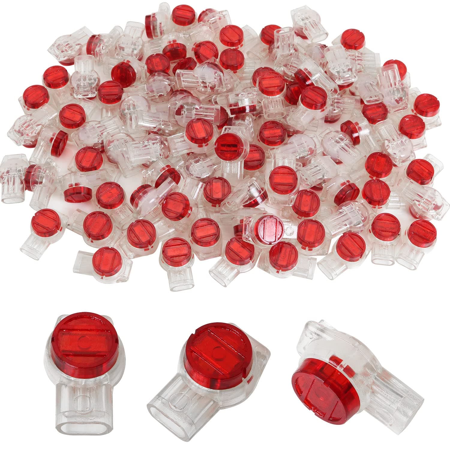 IDC Connector LUORNG 100PCS Red Clear Data Phone Wire Butt Splice 3 Ports Connectors
