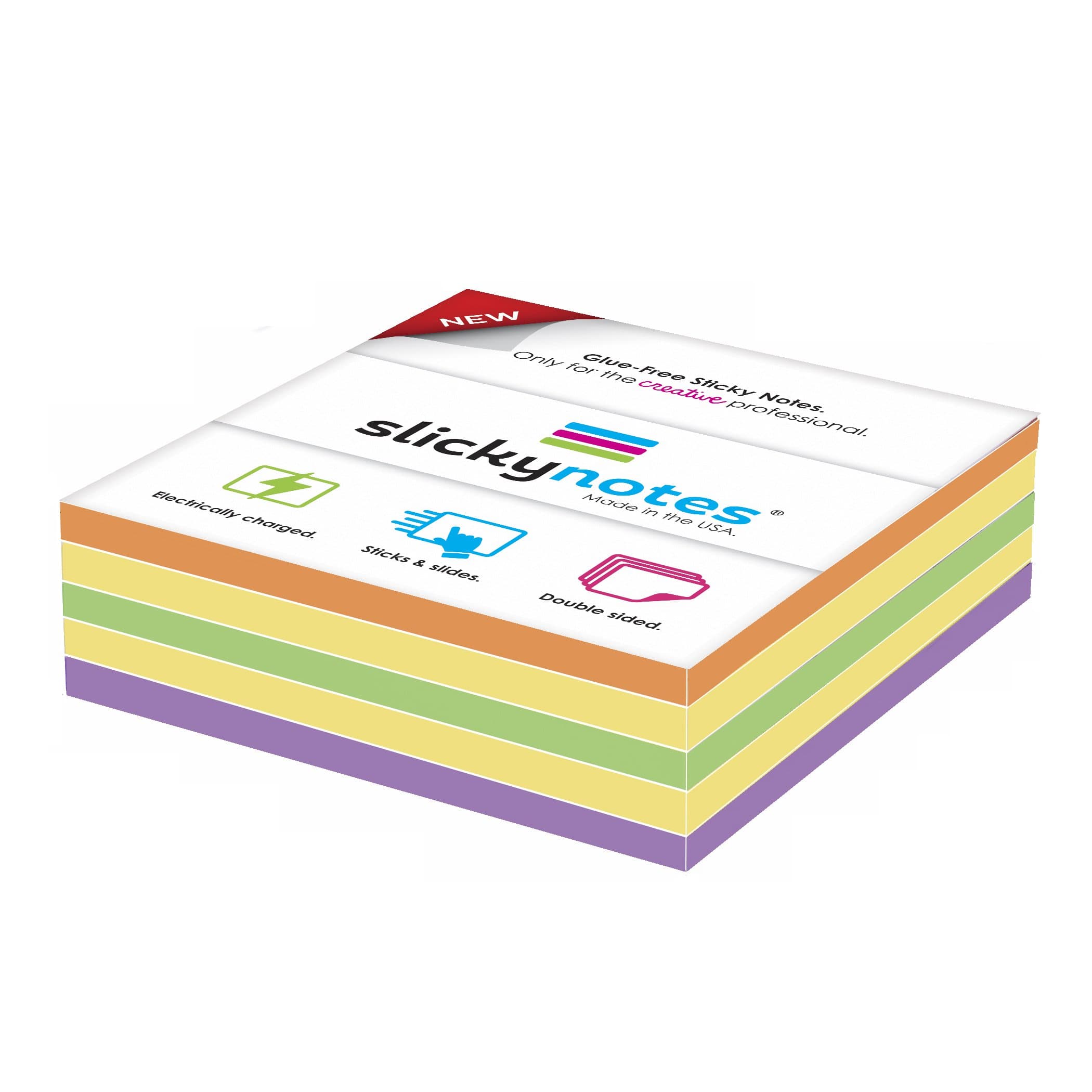 slickynotes of Assorted, The World's First Glue Free Sticky Notes, Reusable Double Sided & Dry Erasable, 5 Pads