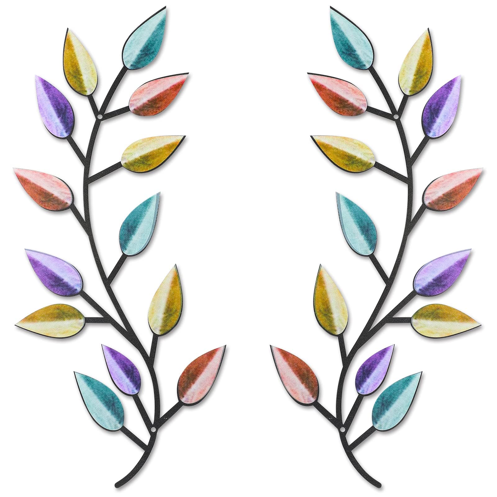 2 Pieces Metal Tree Leaf Wall Decor Vine Olive Branch Leaf Wall Art Wrought Iron Scroll Above The Bed, Living Room, Outdoor Decoration (Mixed Color)