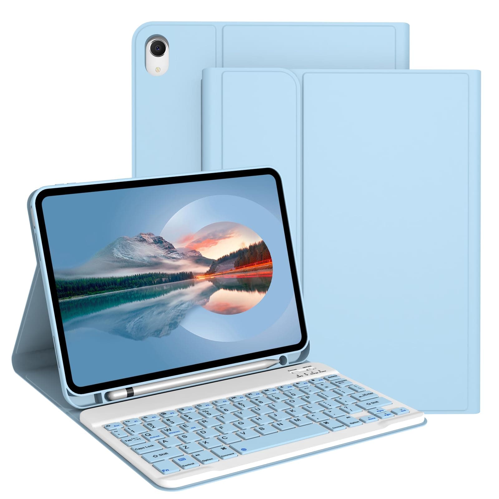 Keyboard Case for iPad 11th Generation (A16) 2025, for iPad 10th Generation 2022 [Magnetic Detachable Wireless Keyboard][Support 3 System] Folio Case with Pencil Holder, Light Blue