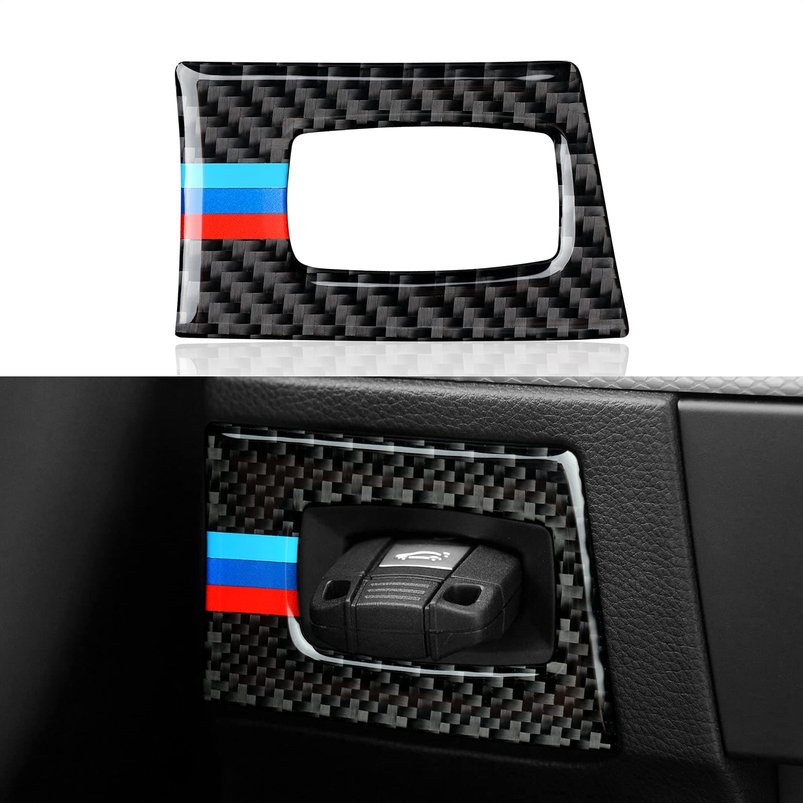 Car Key Engine Start Stop Push Start Button Frame Trim Cover Carbon Fiber Sticker Decal fits for BMW E90 E92 E93 2006 2007 2008 2009 2010 2011 2012 Accessories